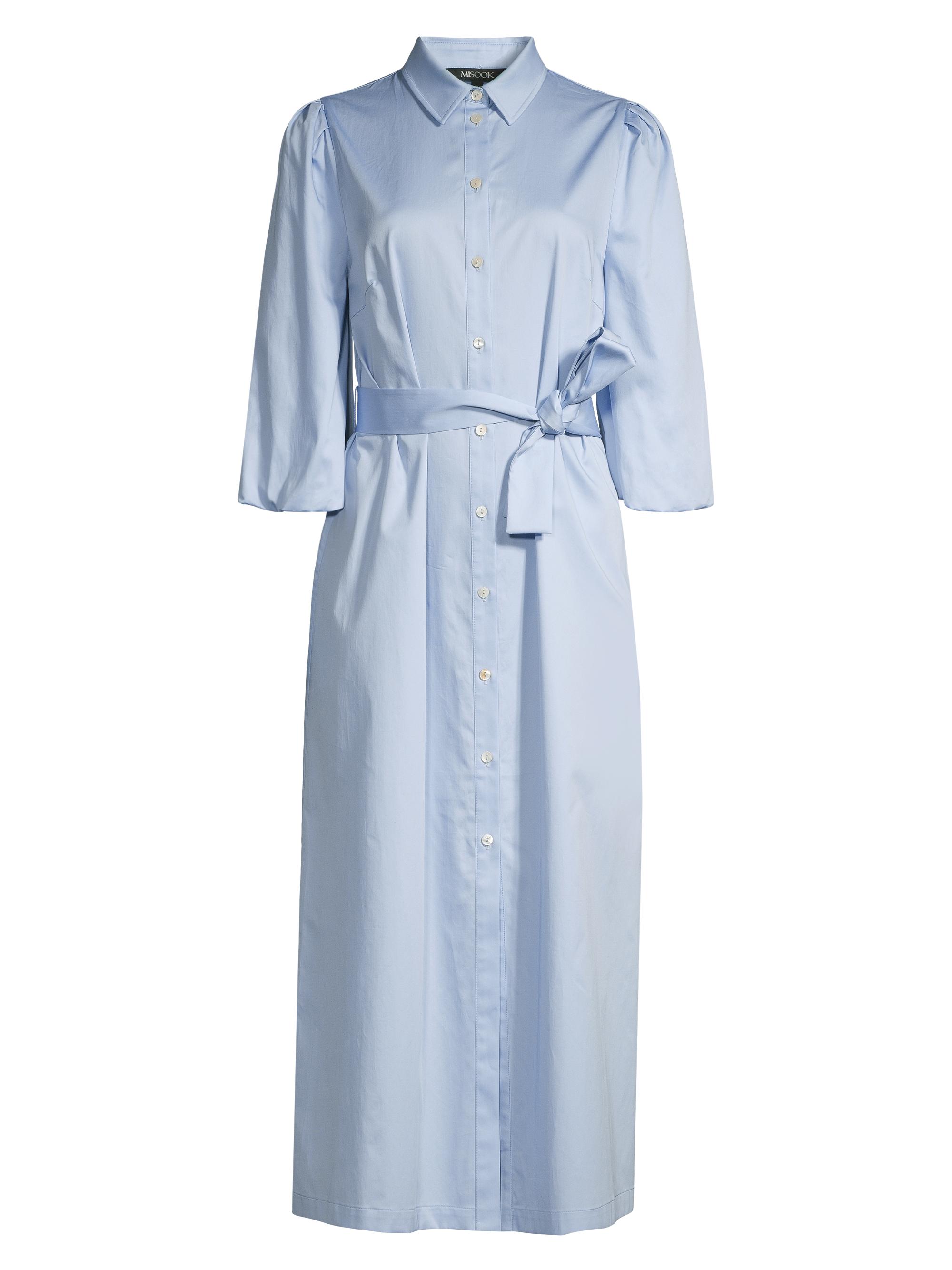Misook Women's Belted Cotton Shirtdress - Blue