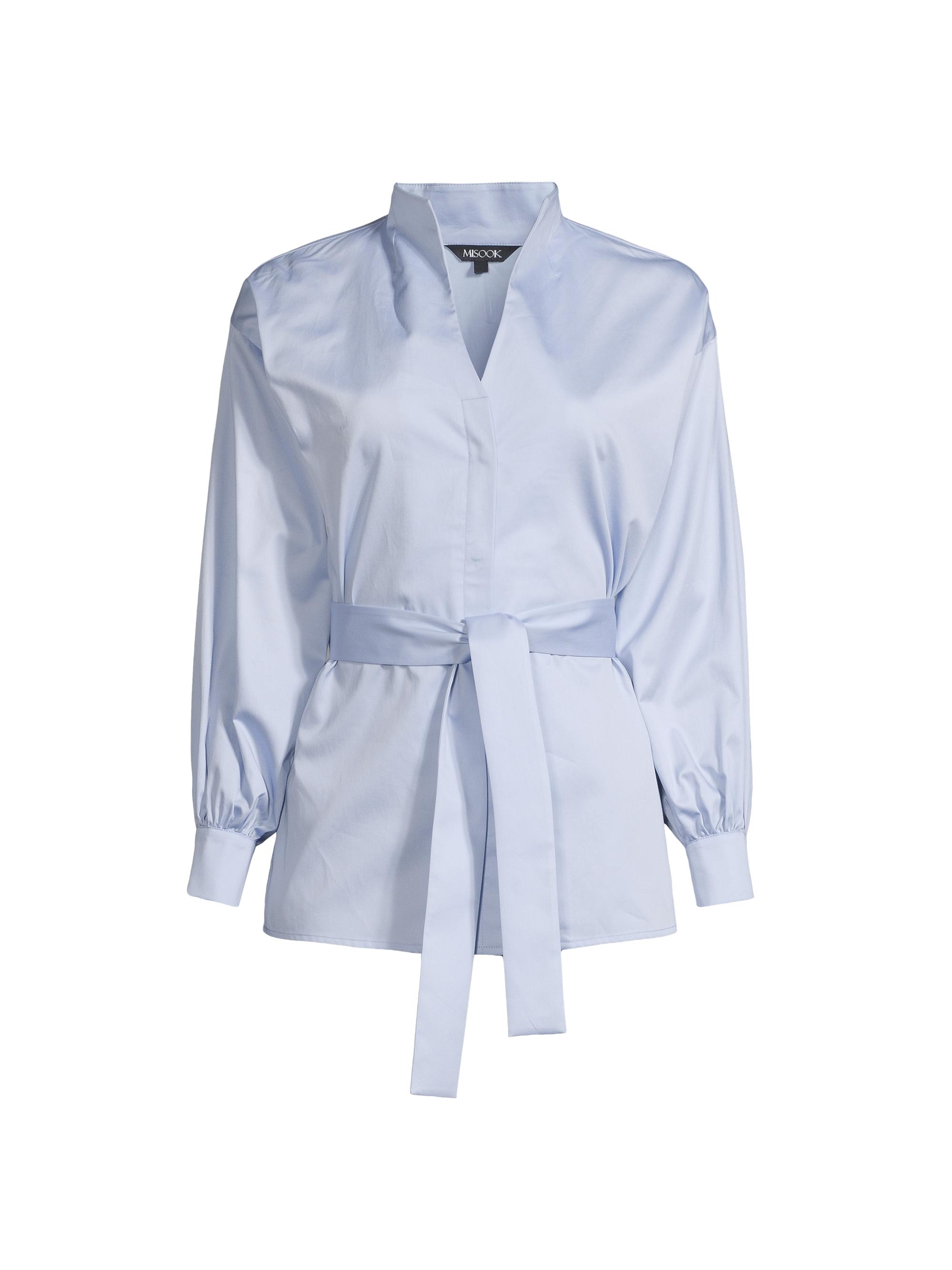 Misook Women's Belted Cotton Poplin Top - Blue