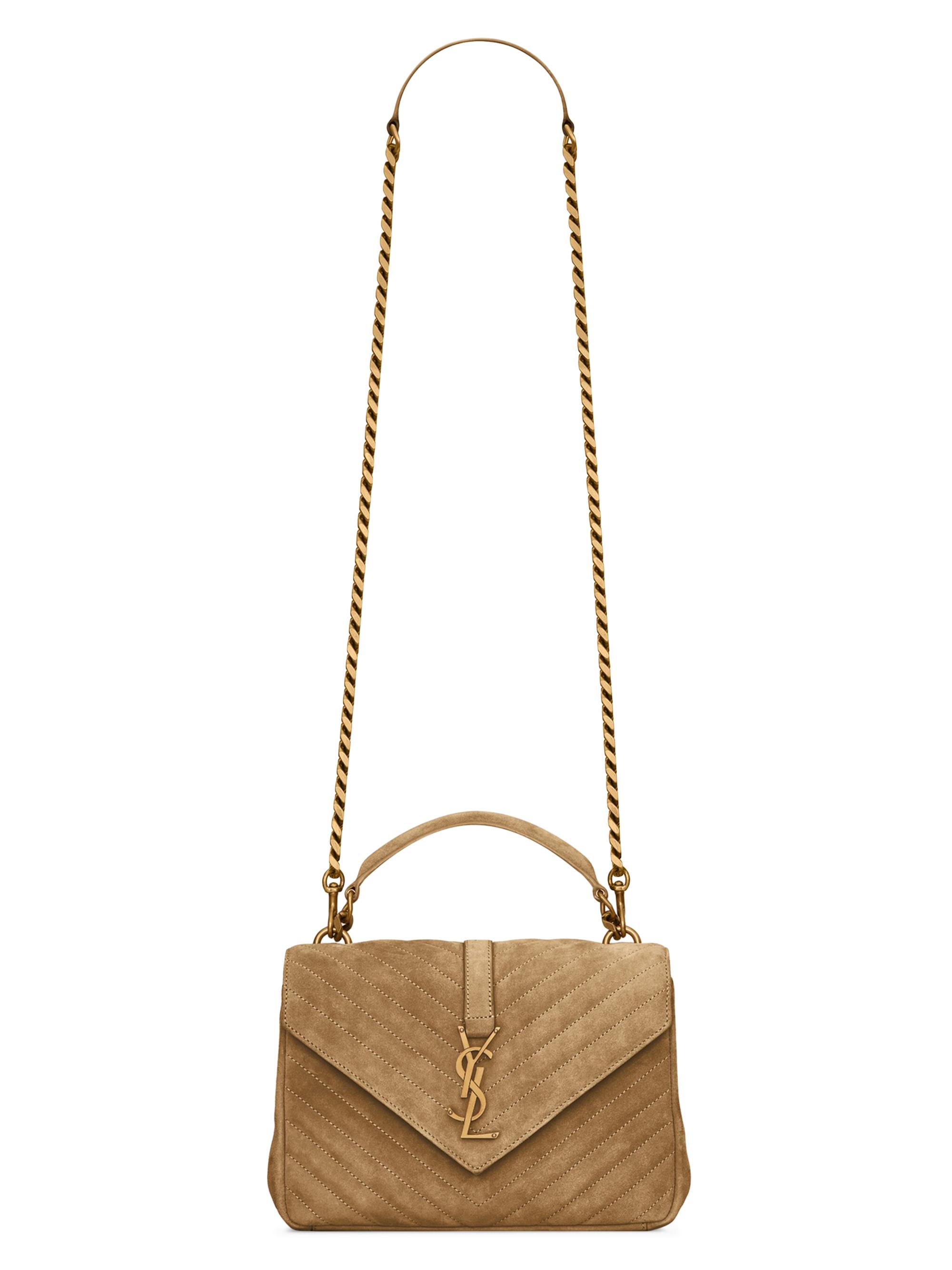 Saint Laurent College Medium Shoulder Bag in Quilted Suede Saks