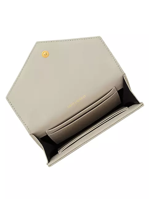 SAINT LAURENT Large Platinum Metallic Leather Flap Wallet