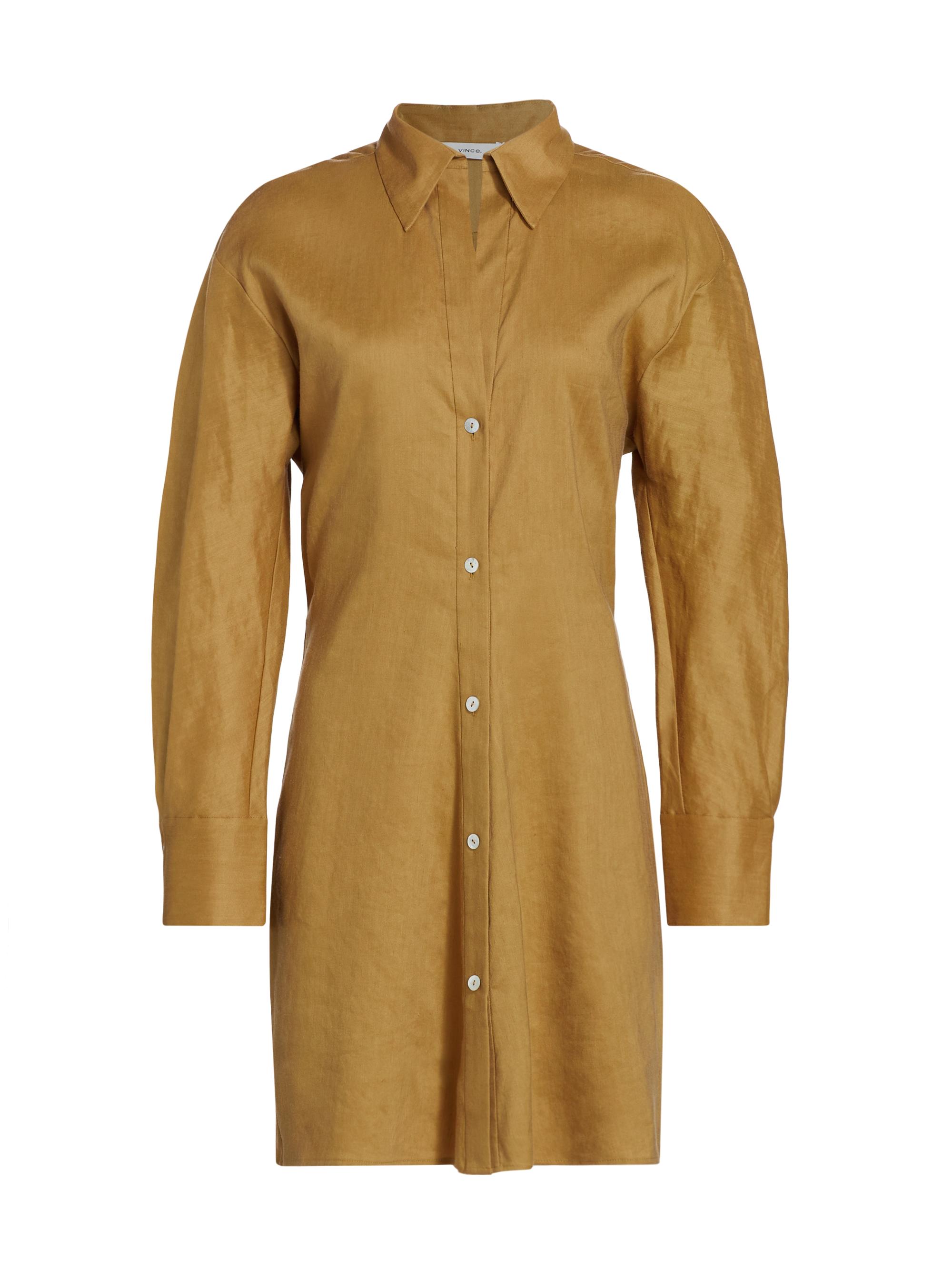 Vince Women's Tie-Back Linen Shirtdress - Tobacco