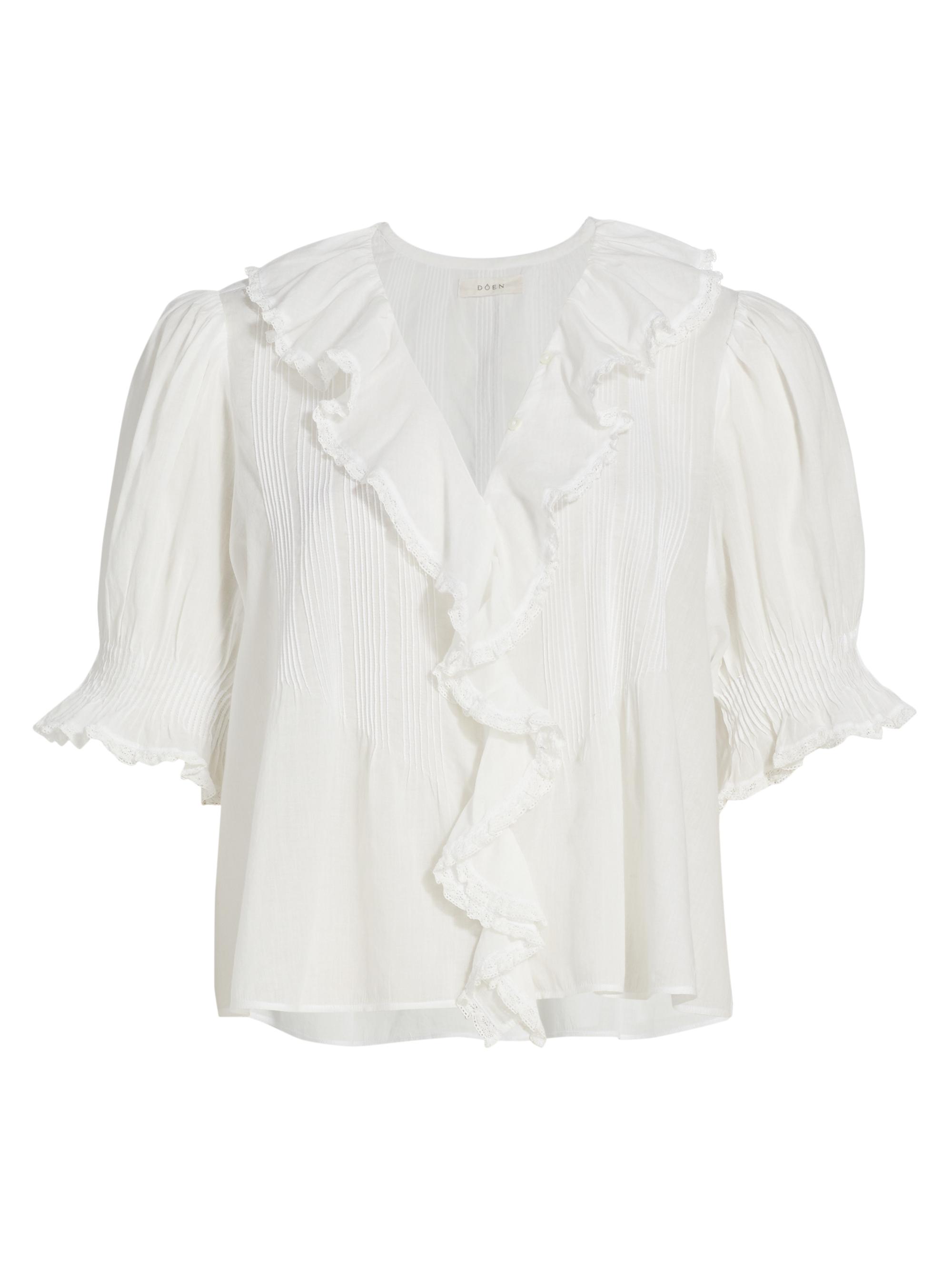 DÔEN Women's Henri Ruffled Top - Salt