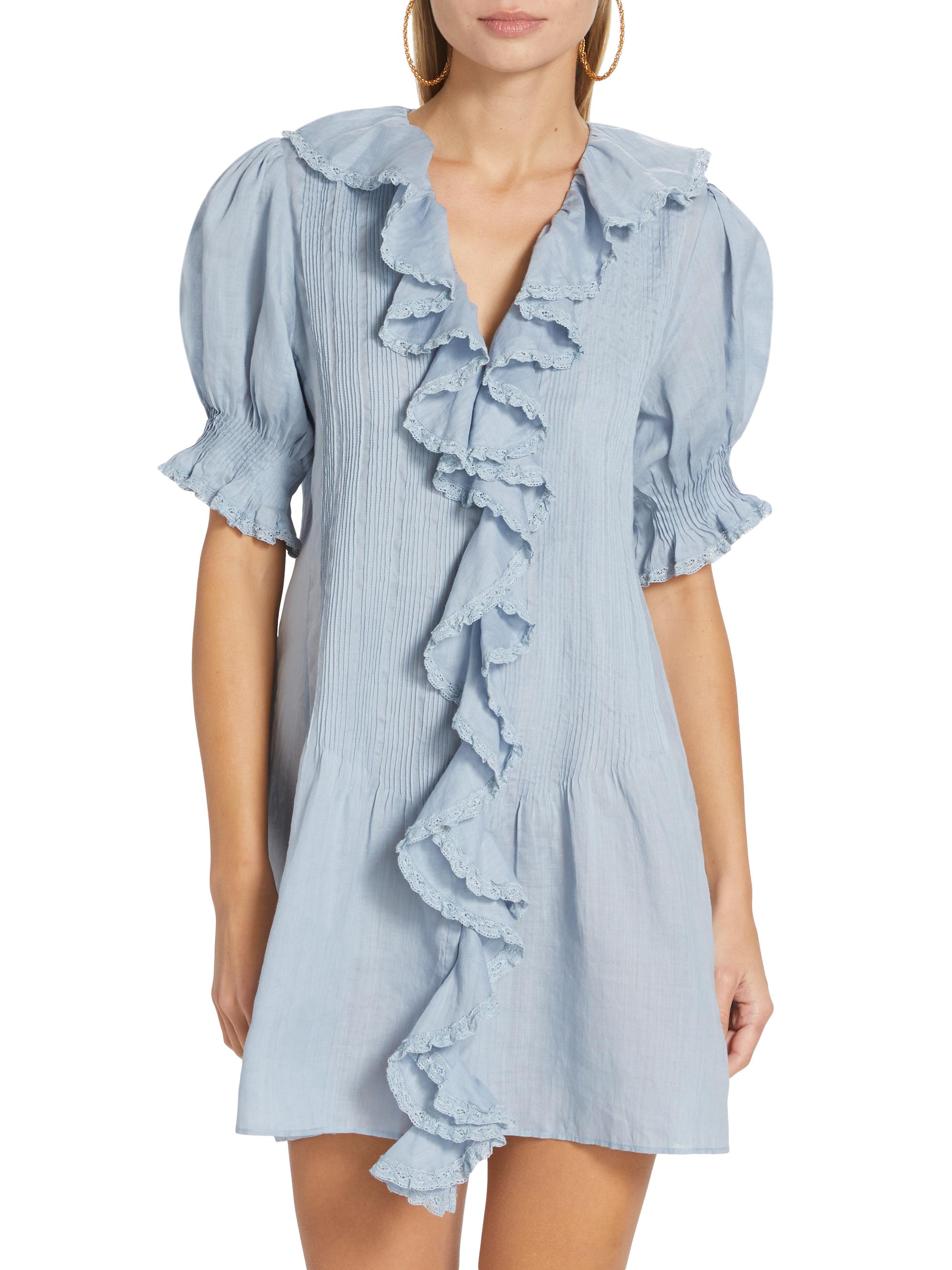 DEN Piper Belted Ruffled Minidress | Saks Fifth Avenue