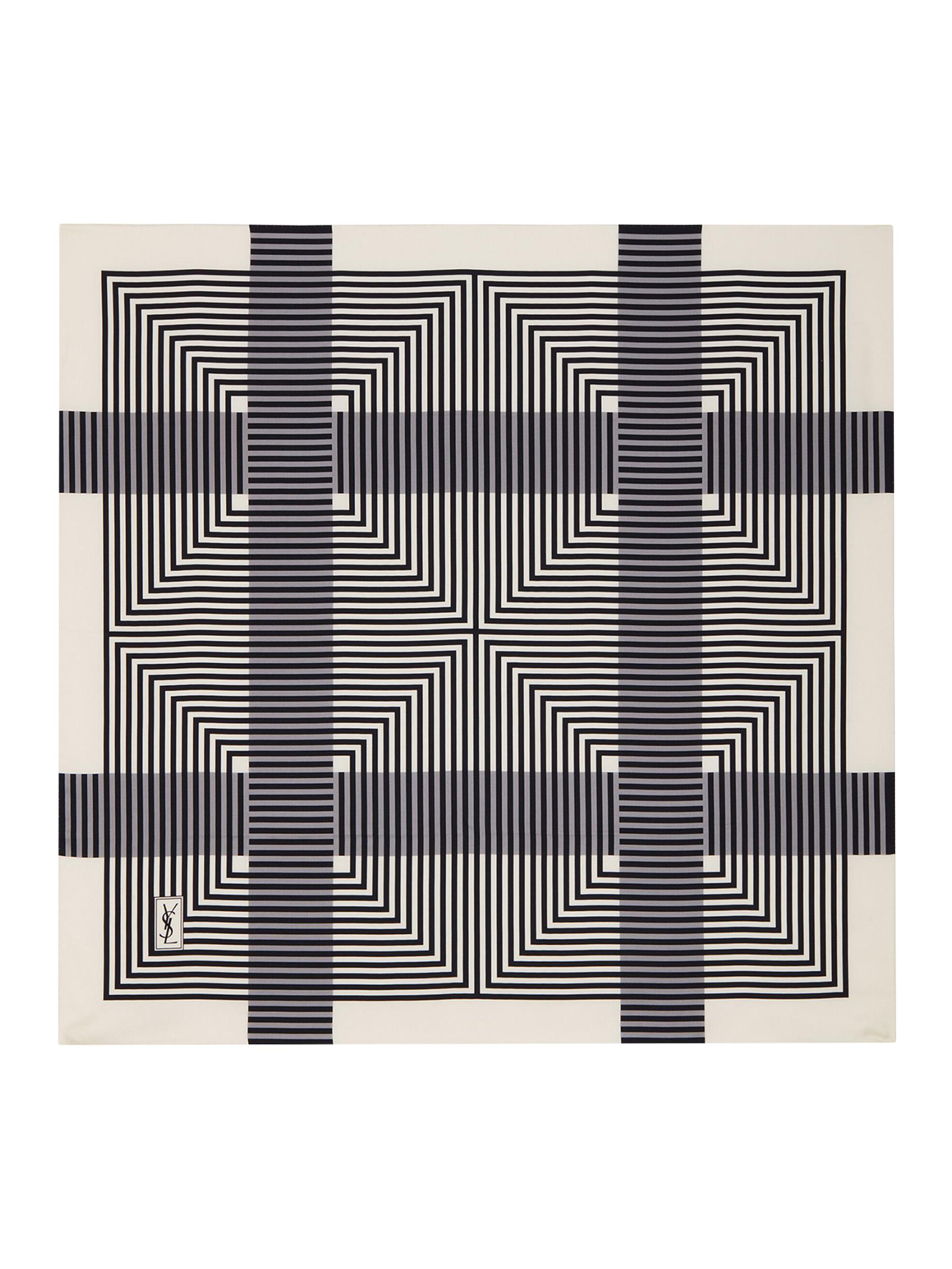 Saint Laurent Women's Square Scarf in Silk Twill - Off White Black