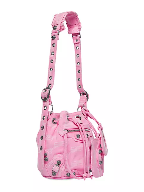 Balenciaga Women's Le Cagole Xs Bucket Bag Bb Monogram Denim - Pink