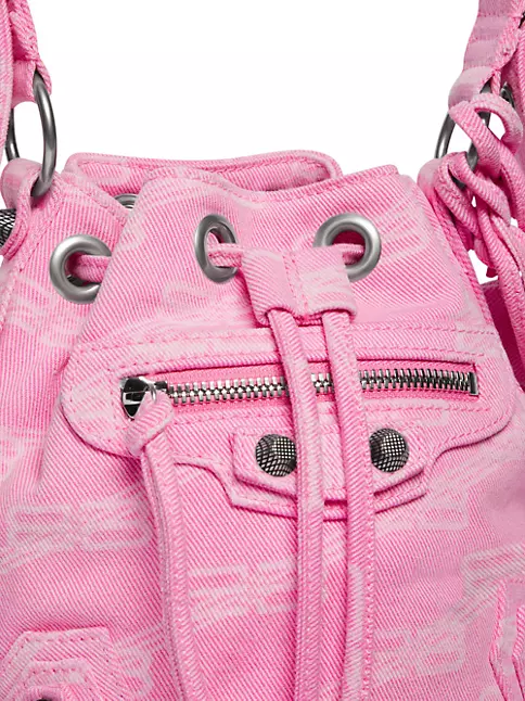 BALENCIAGA Denim BB Monogram Le Cagole Shoulder Bag XS Pink