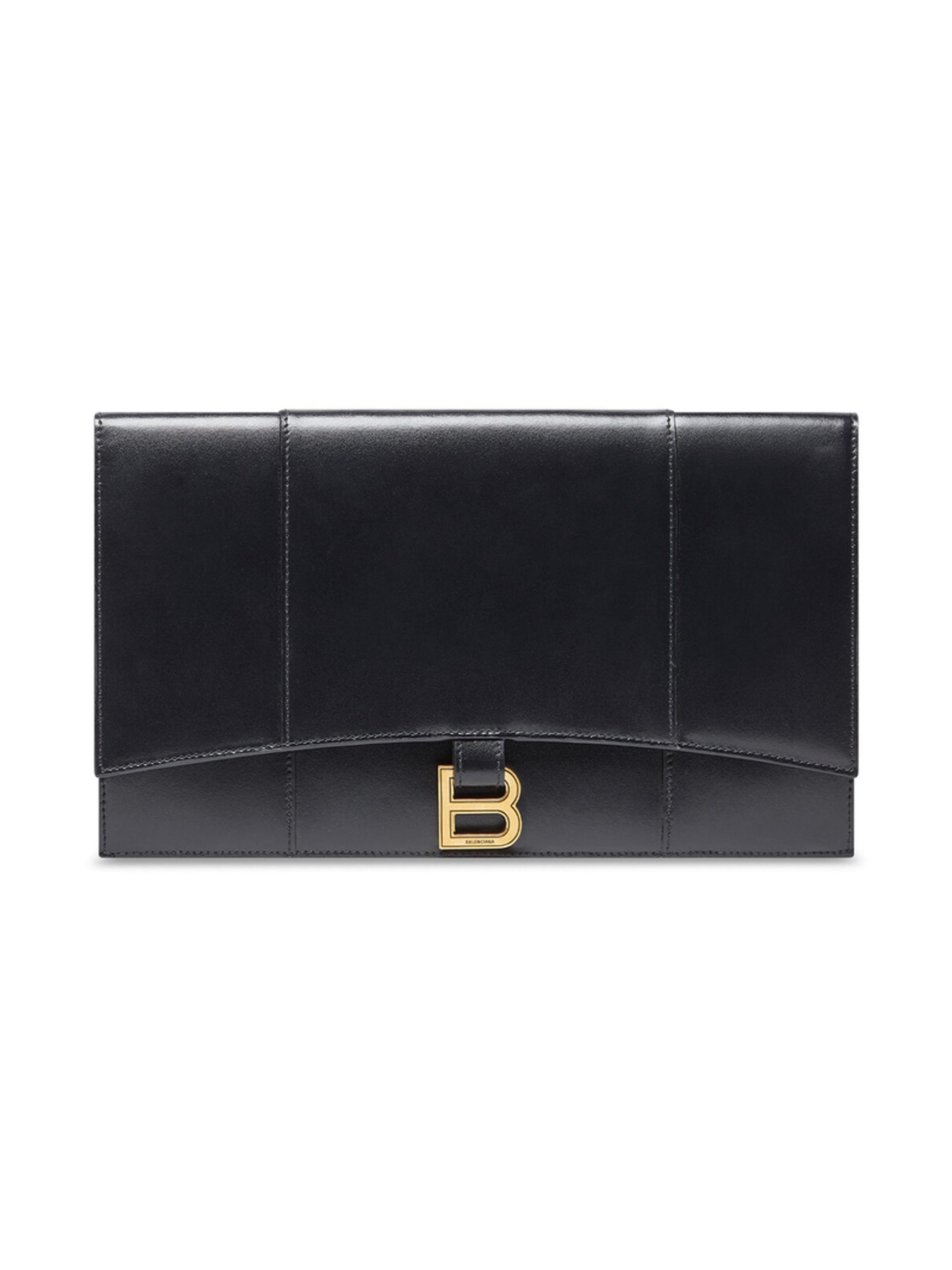 Balenciaga Women's Hourglass Flat Pouch with Flap In Box - Black