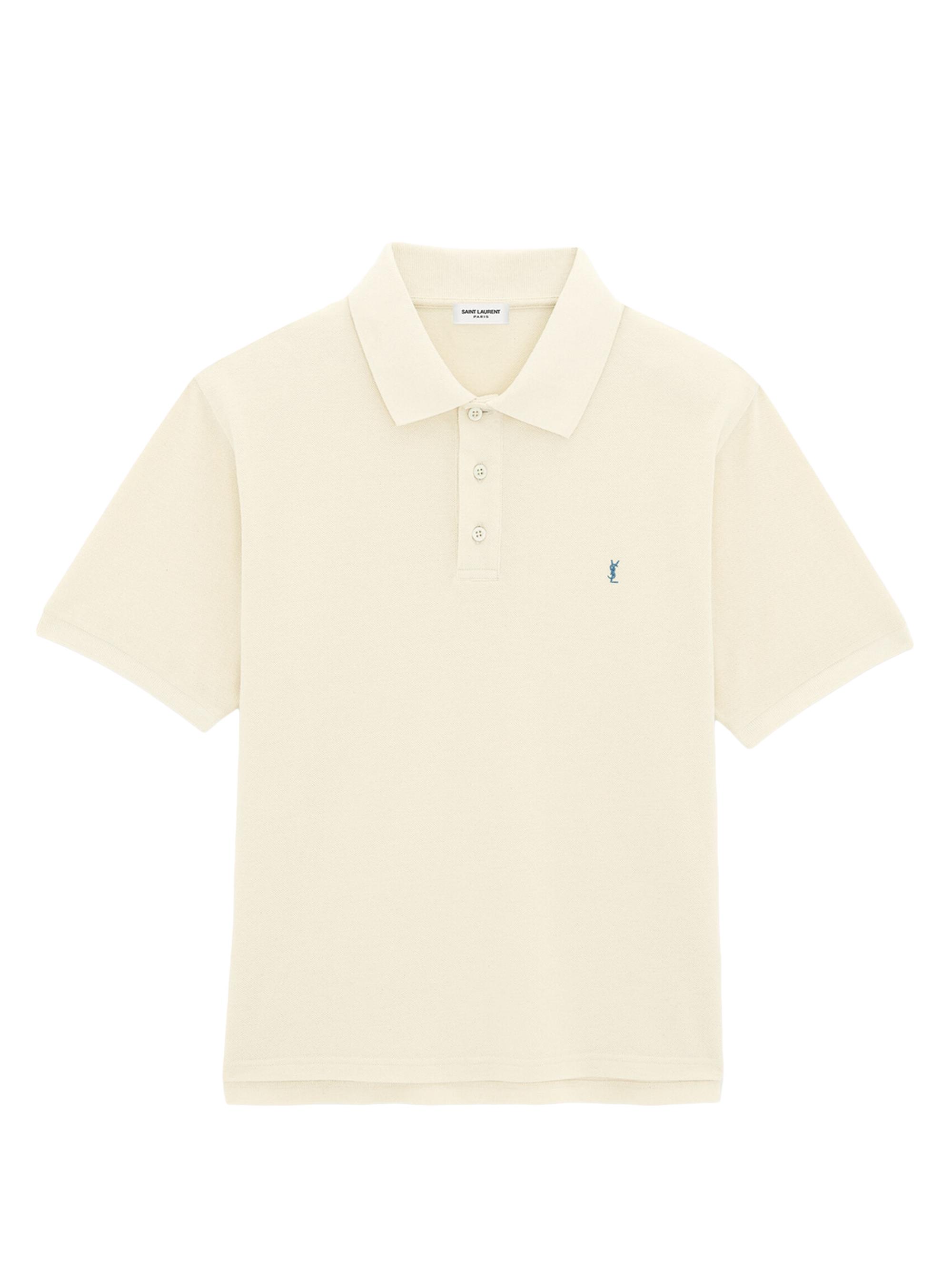 Saint Laurent Men's Monogram Polo Shirt in Cotton Piqué - Yellow