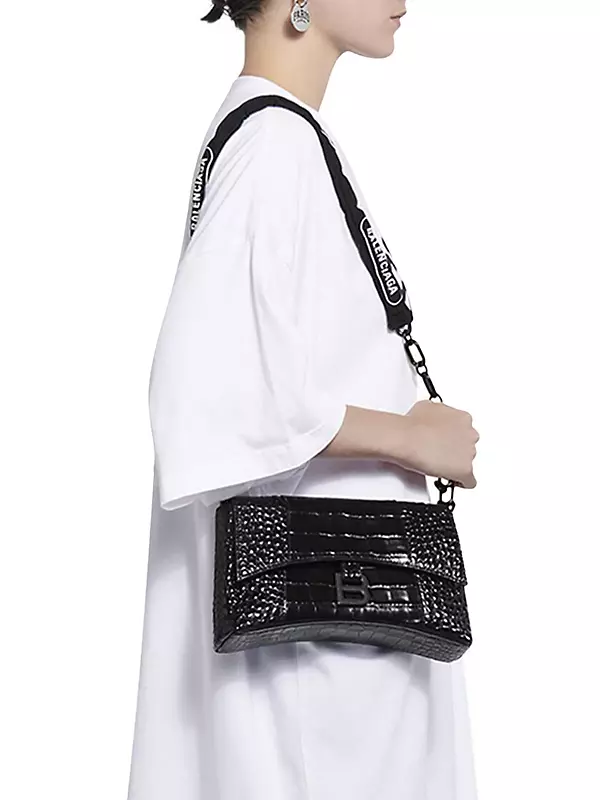 Shop Balenciaga Downtown XS Shoulder Bag with Chain Crocodile
