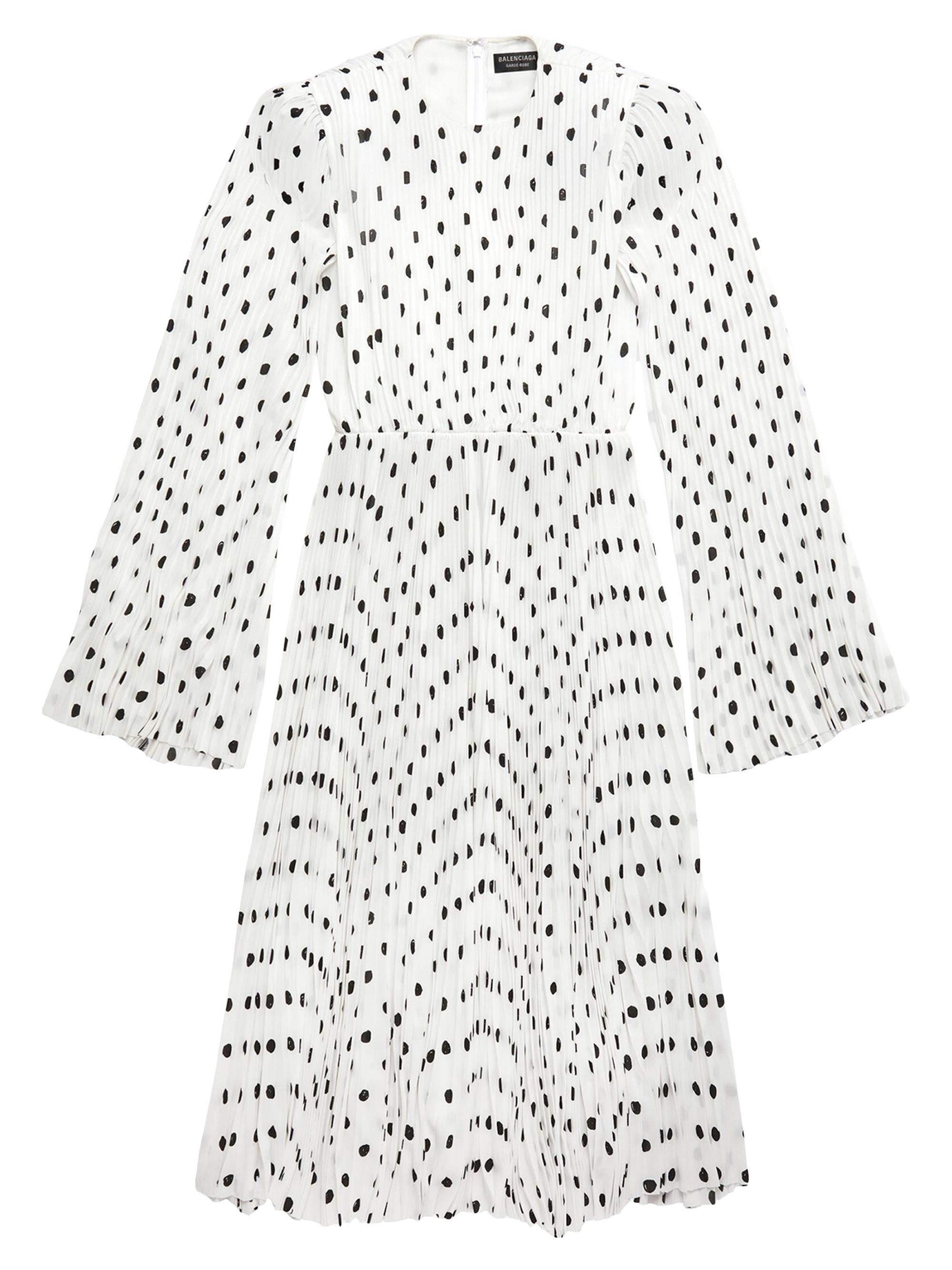 Balenciaga Women's Hand Drawn Polka Dot Pleated Dress - White Black