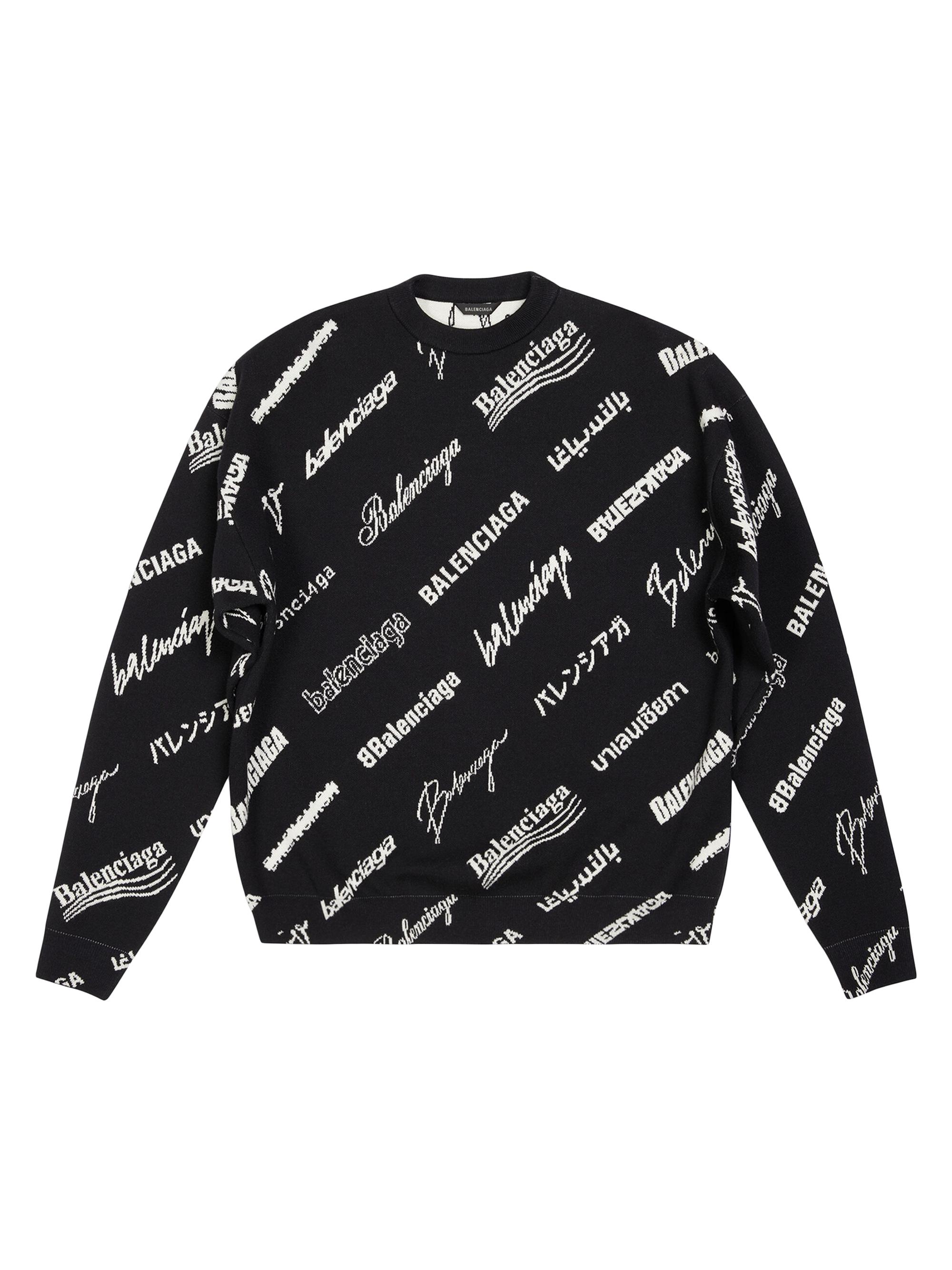 Balenciaga Men's Lunar New Year 2023 - Logomania All Over Sweater - Black White