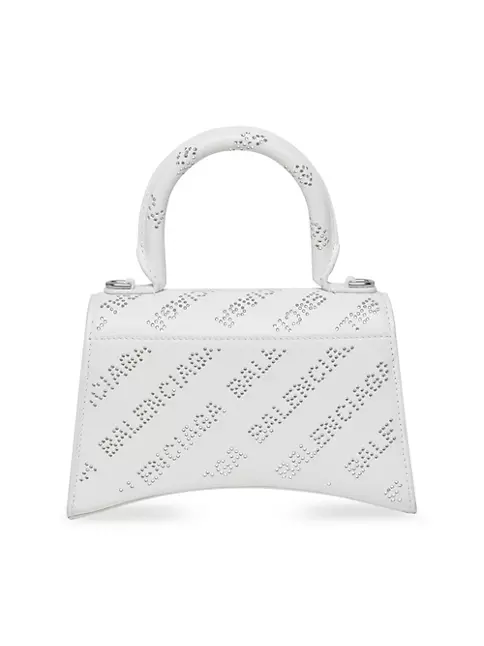 Balenciaga Hourglass Xs Handbag in Suede Calfskin with Rhinestones - White