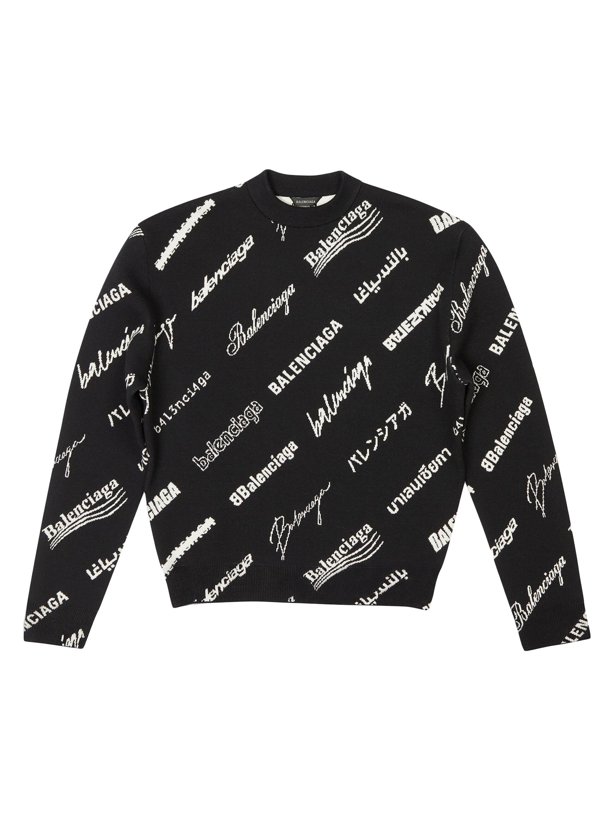 Balenciaga Women's Lunar New Year 2023 - Logomania All Over Sweater - Black White