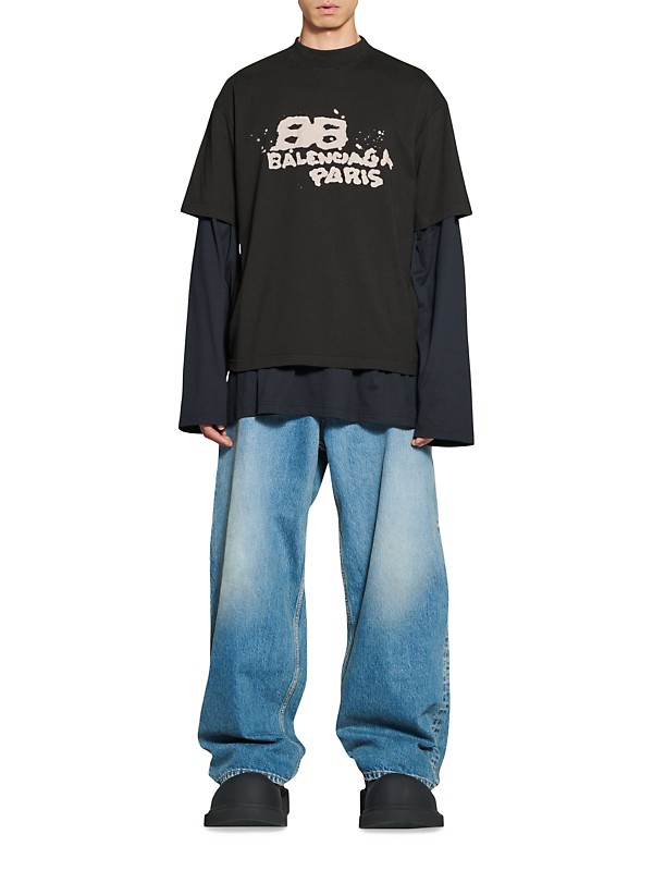 Shop Balenciaga Hand-drawn Bb Icon T-shirt Medium Fit | Saks Shop Balenciaga Hand-drawn Bb Icon T-shirt Medium Fit | Saks
