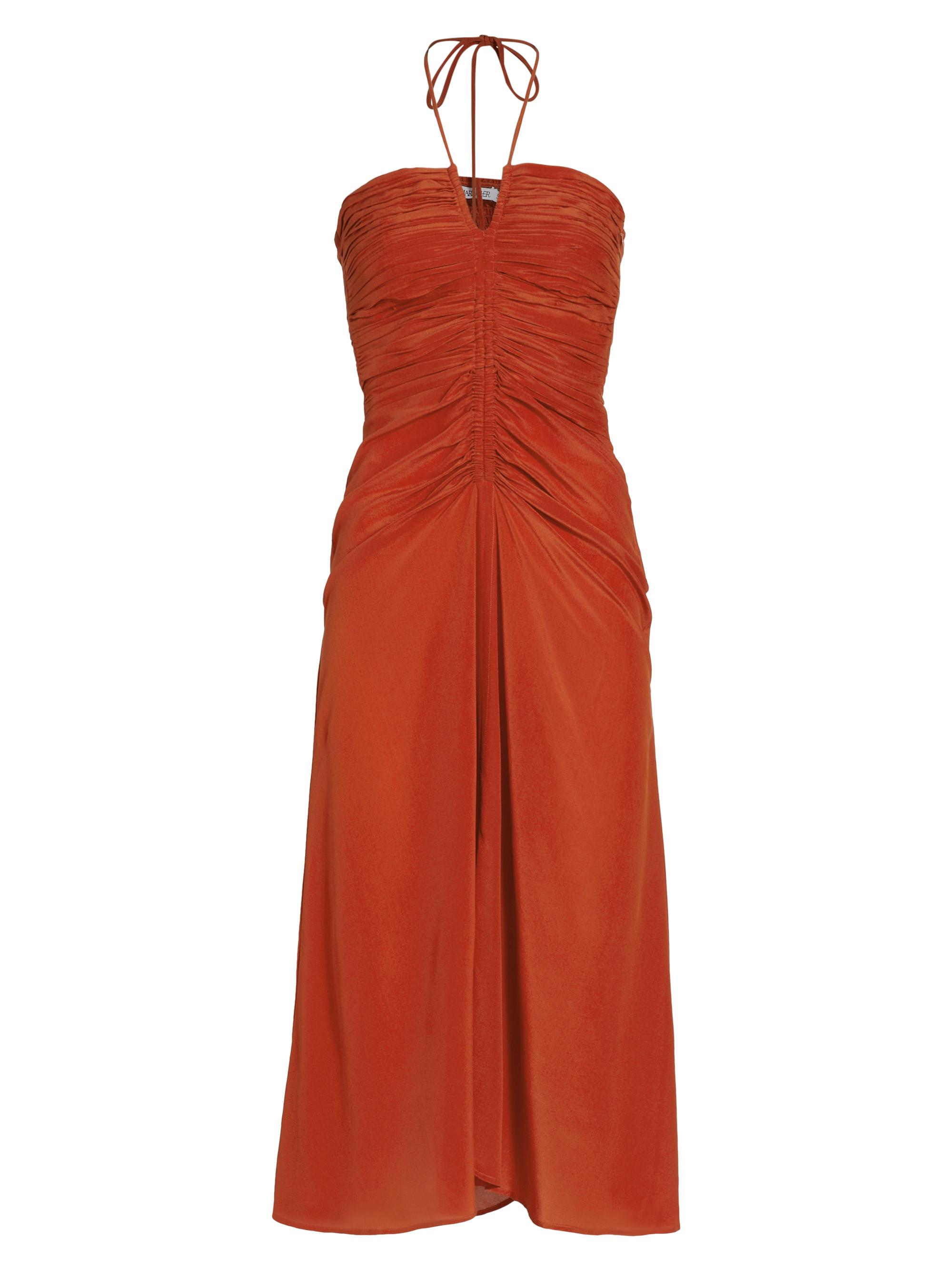 Maria Cher Women's Cachi Toribia Ruched Silk Midi-Dress - Coral