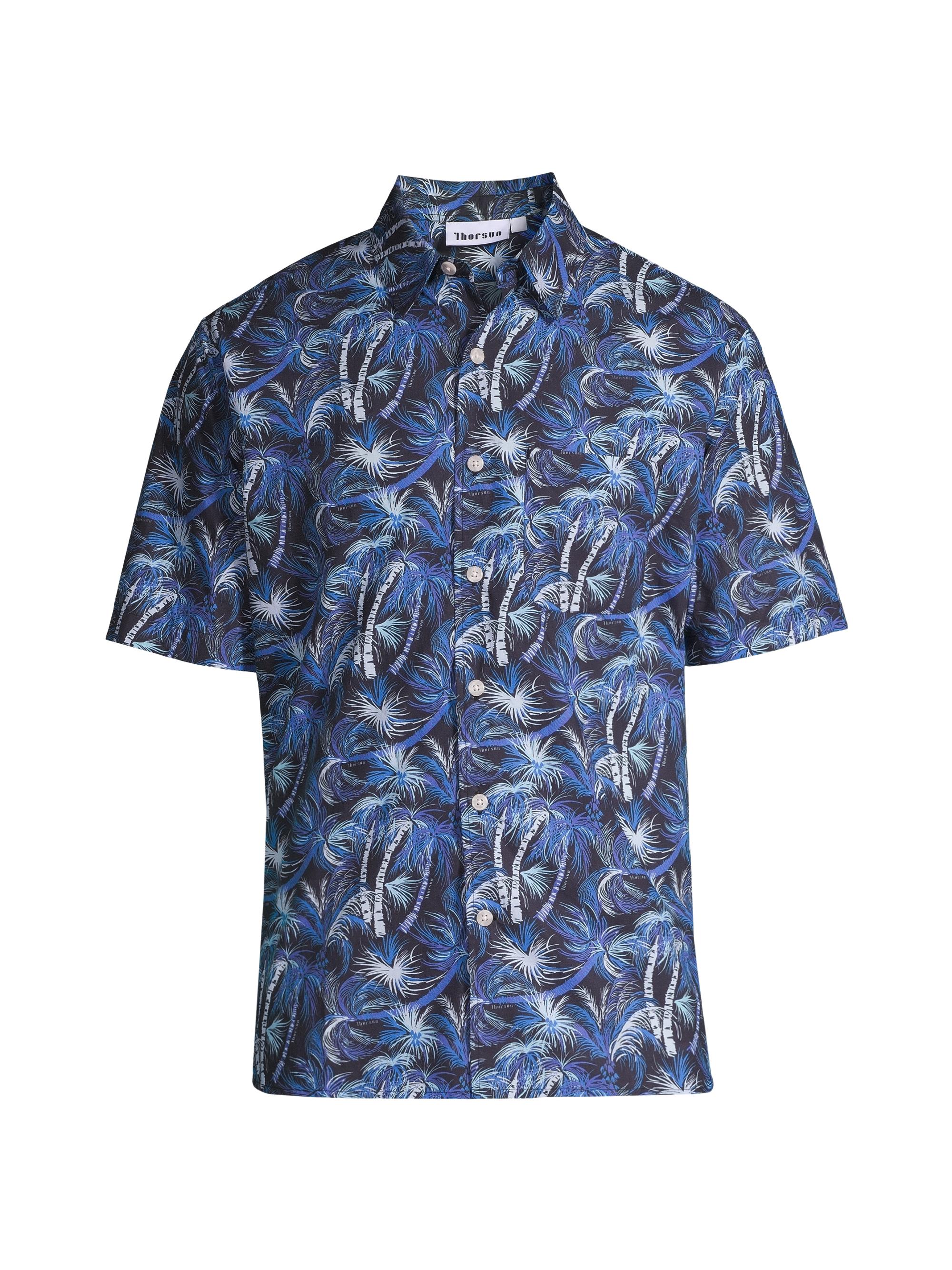 Thorsun Men's Palms Printed Cotton Shirt - Blue