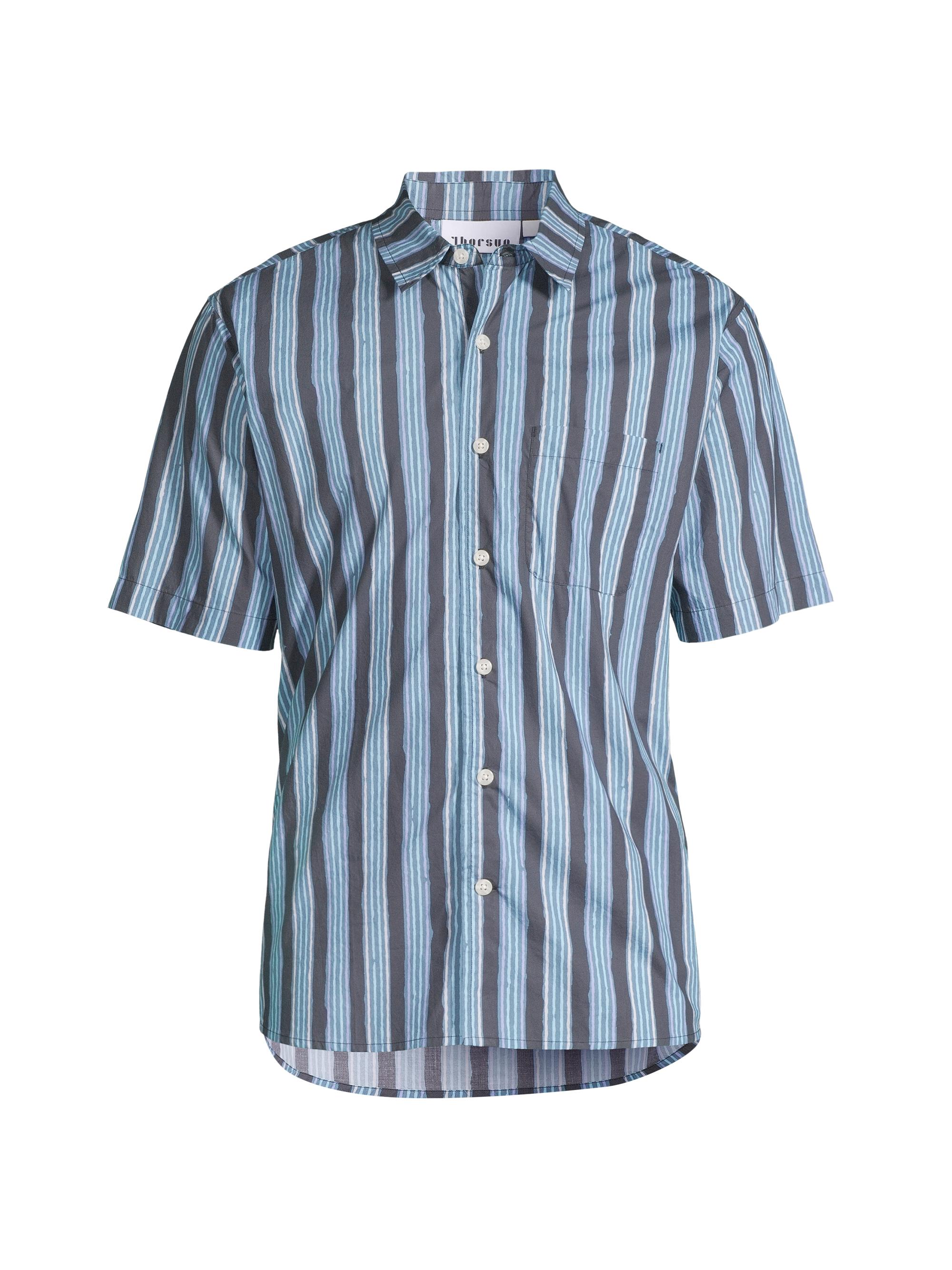 Thorsun Men's Blurry Stripes Printed Cotton Shirt - Blue