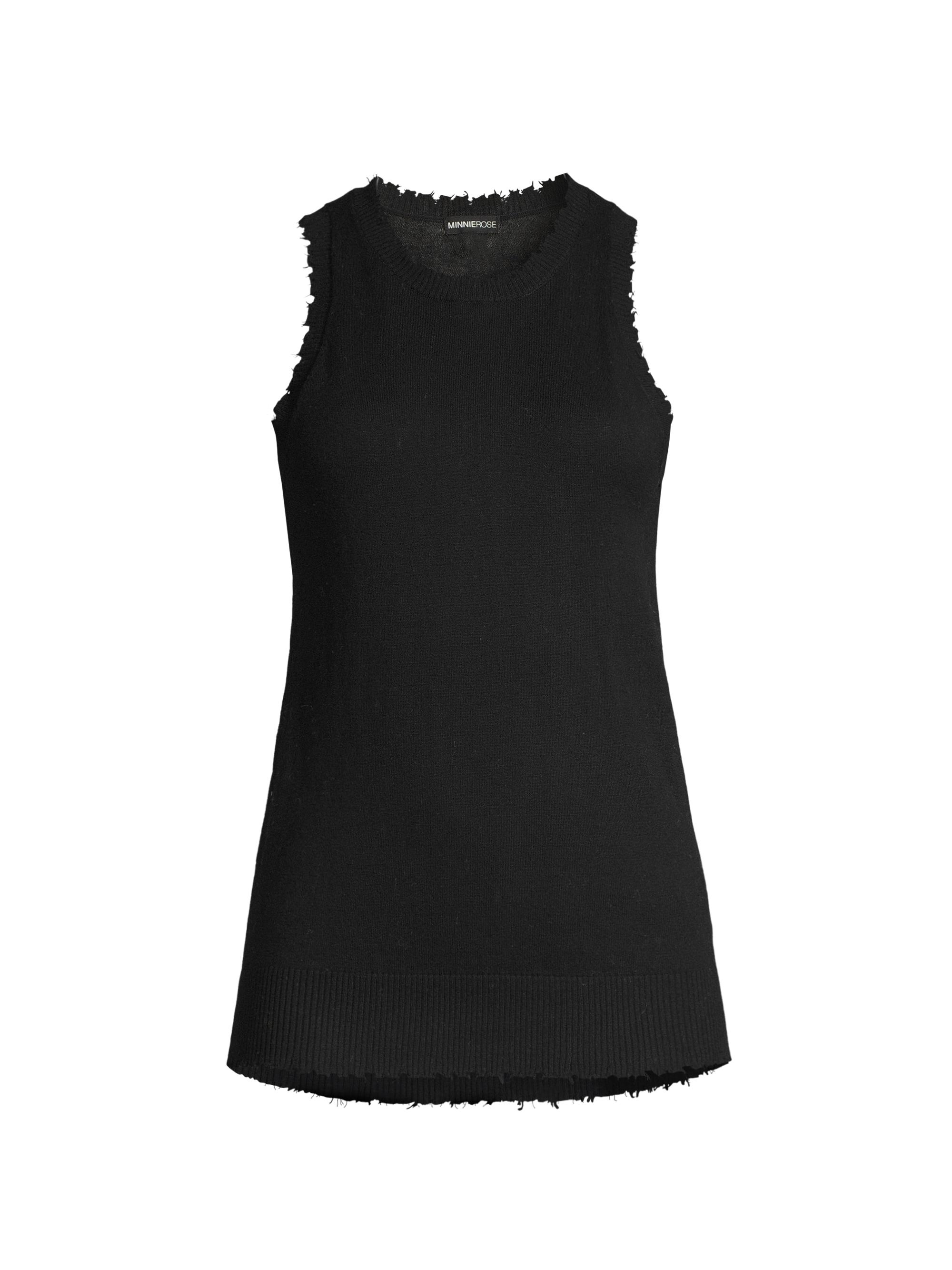 Minnie Rose Women's Frayed Cotton-Blend Sweater Tank - Black