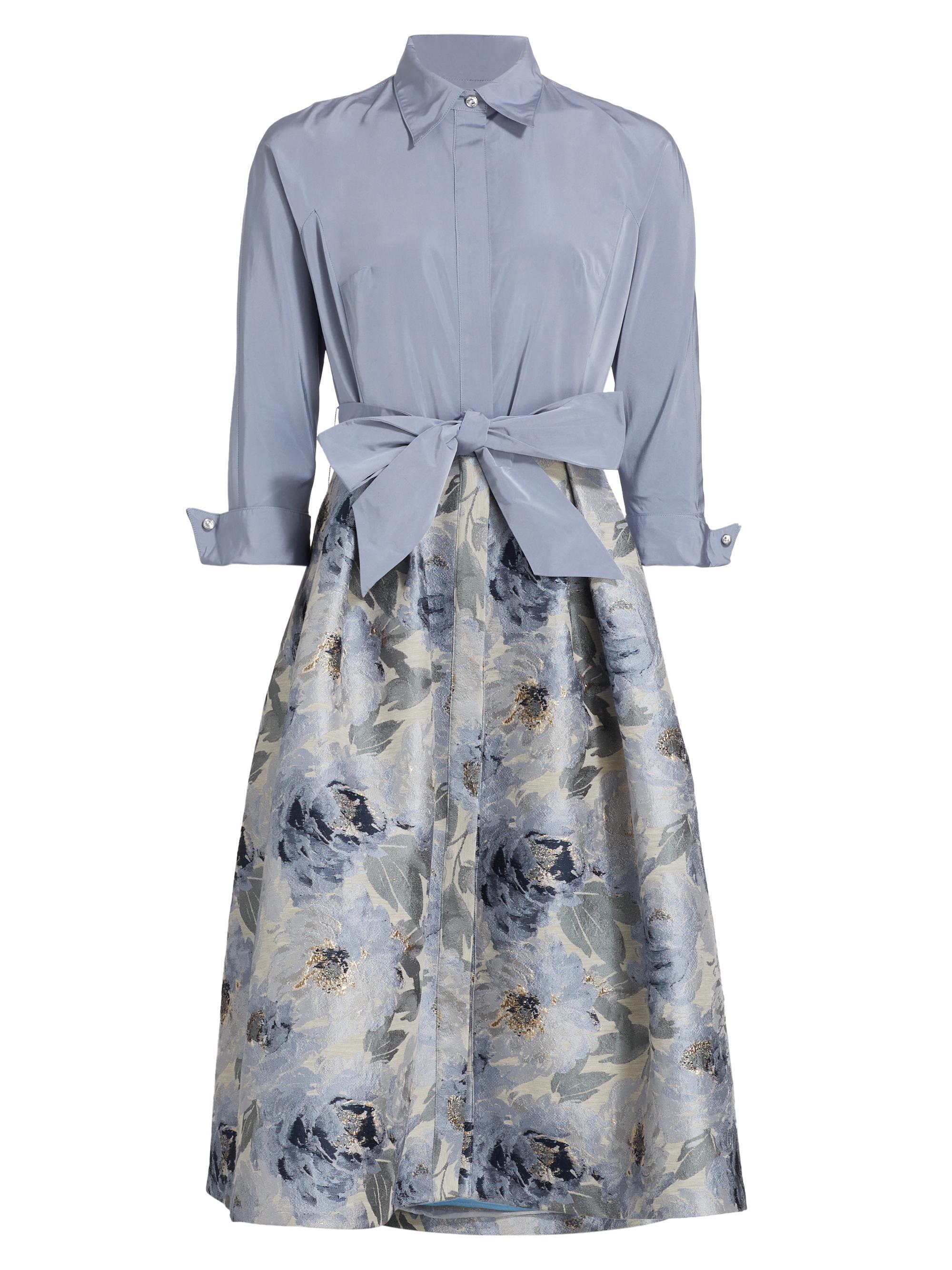 Teri Jon by Rickie Freeman Women's Floral Jacquard Cocktail Shirtdress - Slate Multi