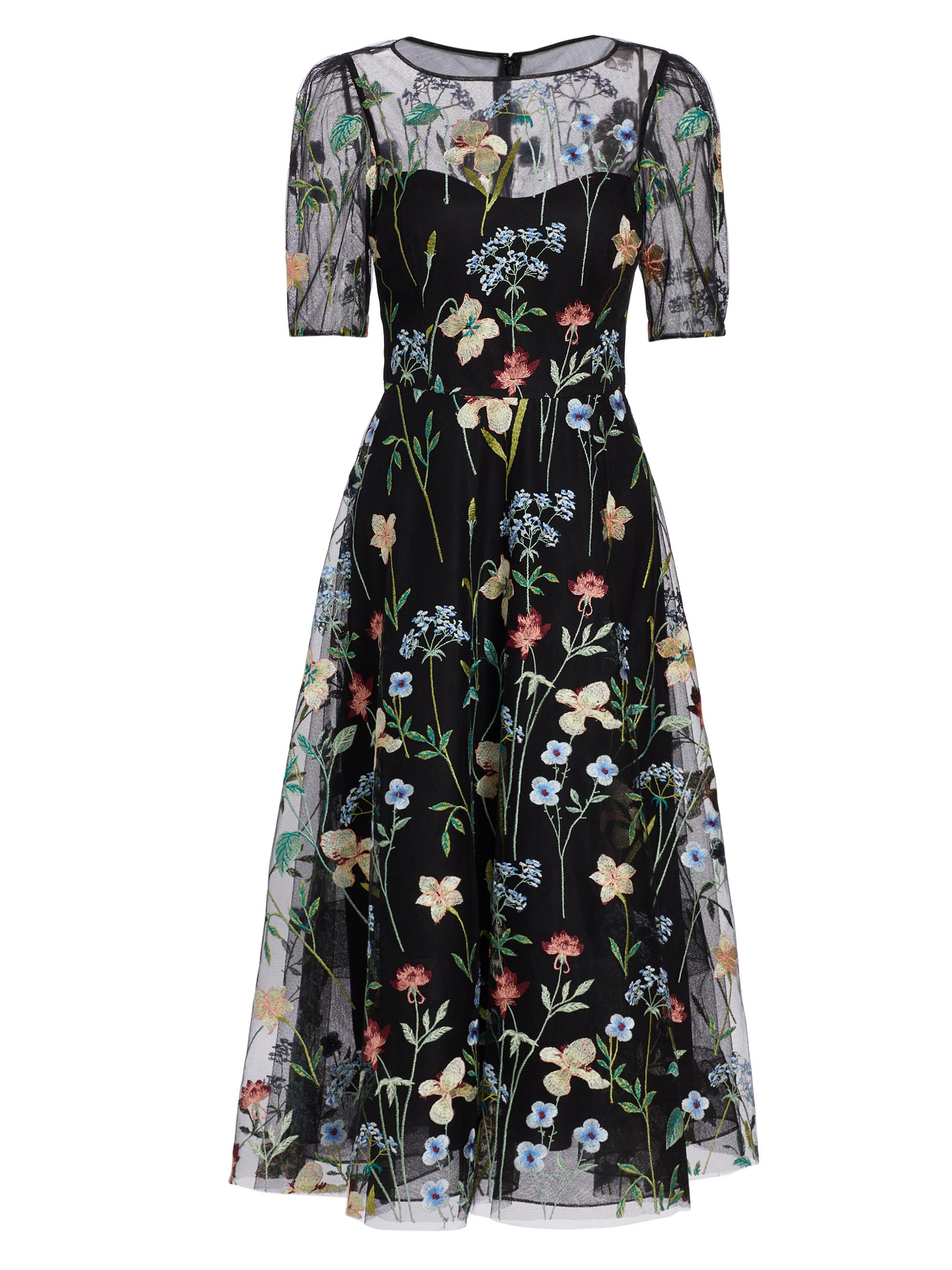 Teri Jon by Rickie Freeman Women's Floral-Embroidered Illusion Midi-Dress - Black Multi