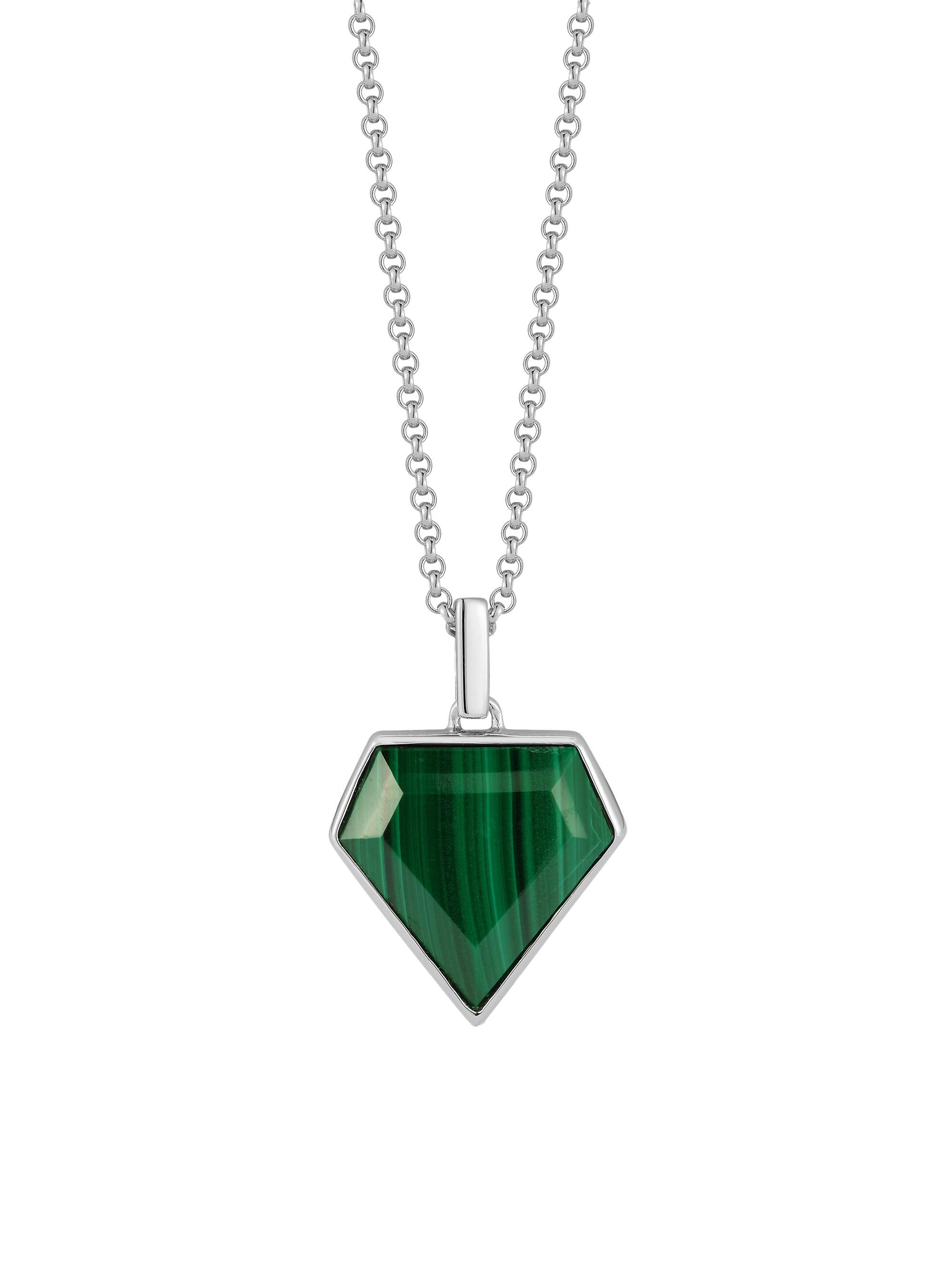 Mateo Men's Malachite & Sterling Silver Pentagon Pendant Necklace - Sterling Silver