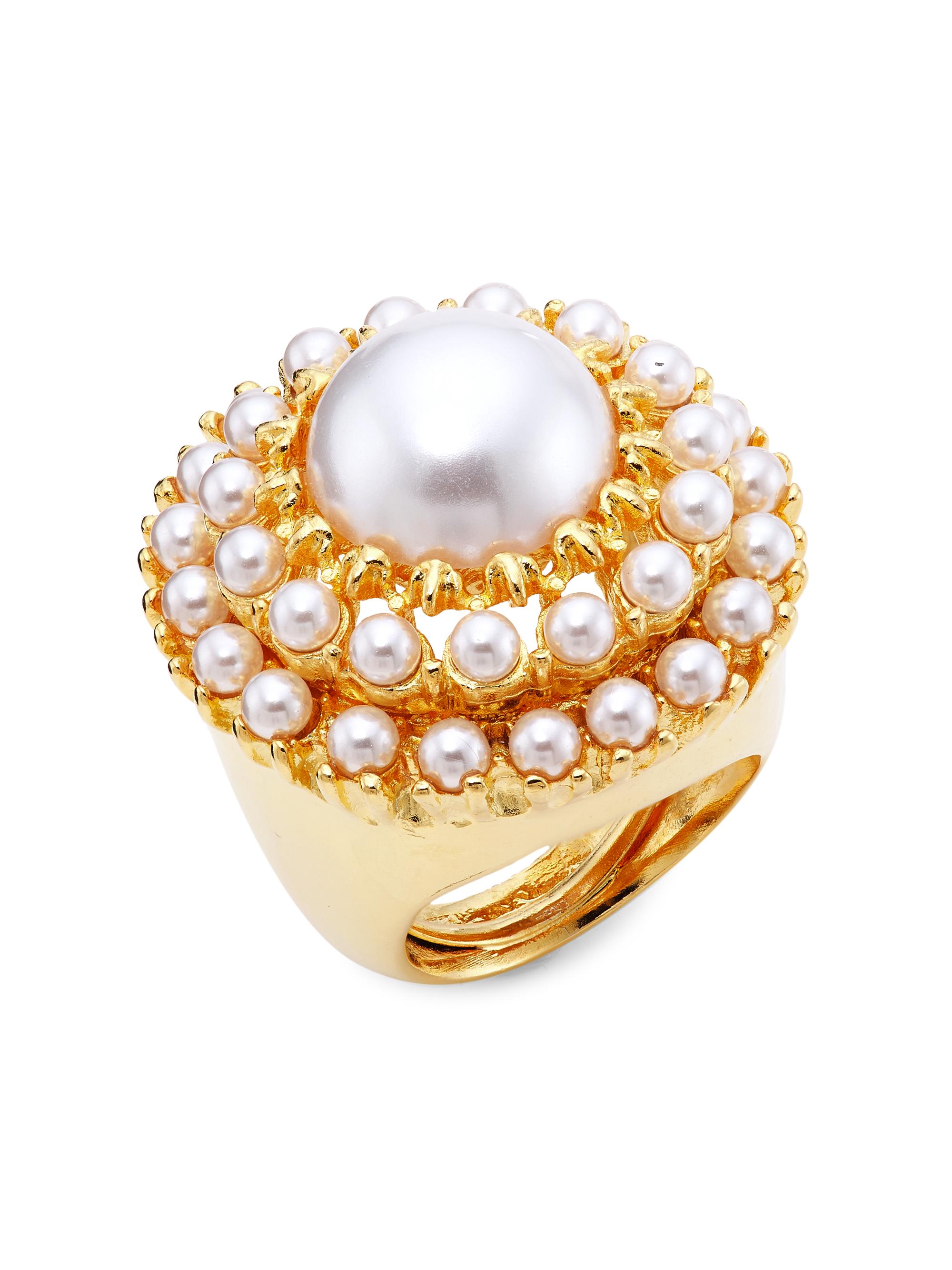 Kenneth Jay Lane Women's 22K Gold-Plated & Faux Pearls Ring - Pearl