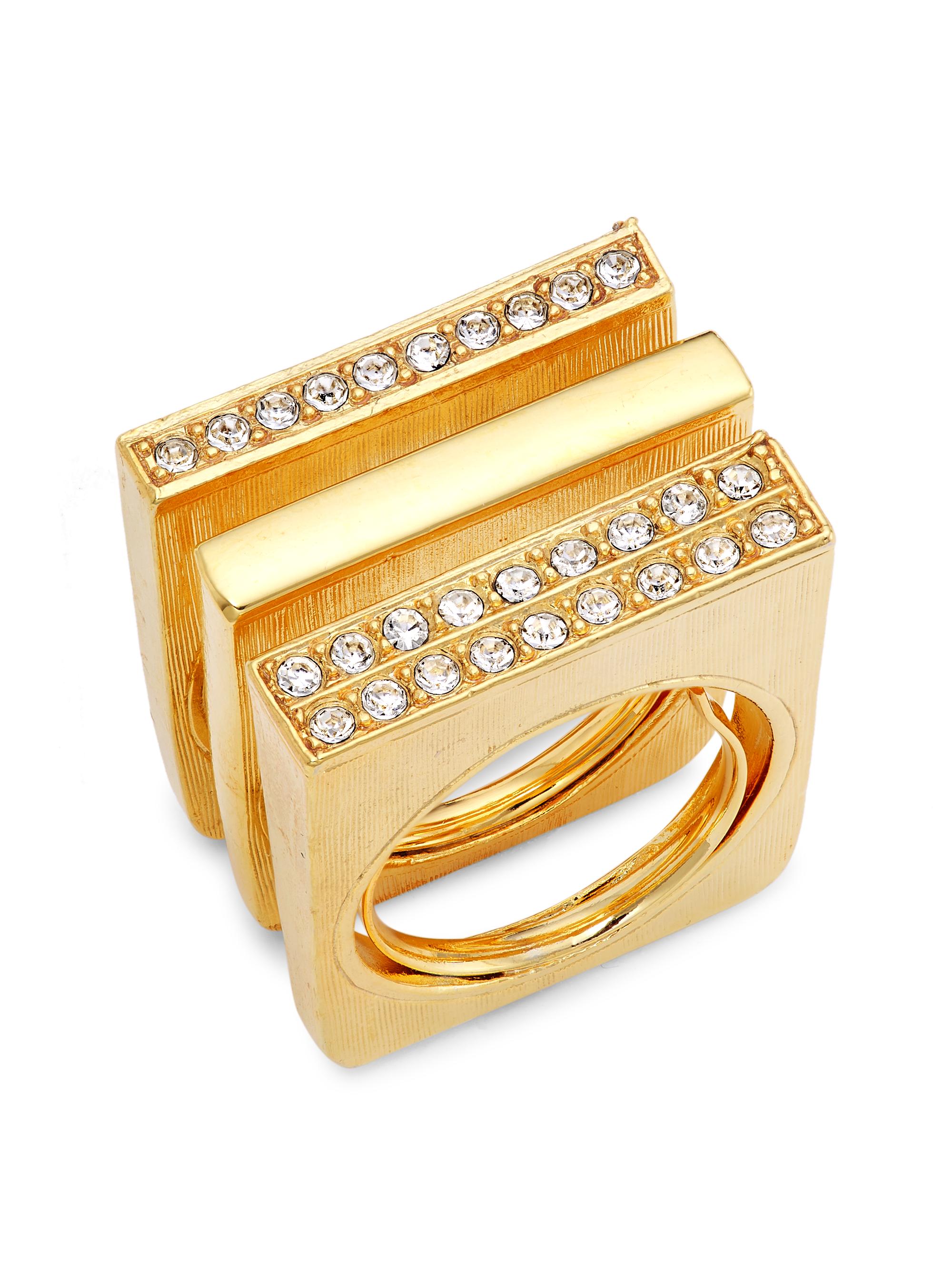 Kenneth Jay Lane Women's 3-piece 22K Gold-Plated & Glass Crystal Ring Set - Gold Crystal