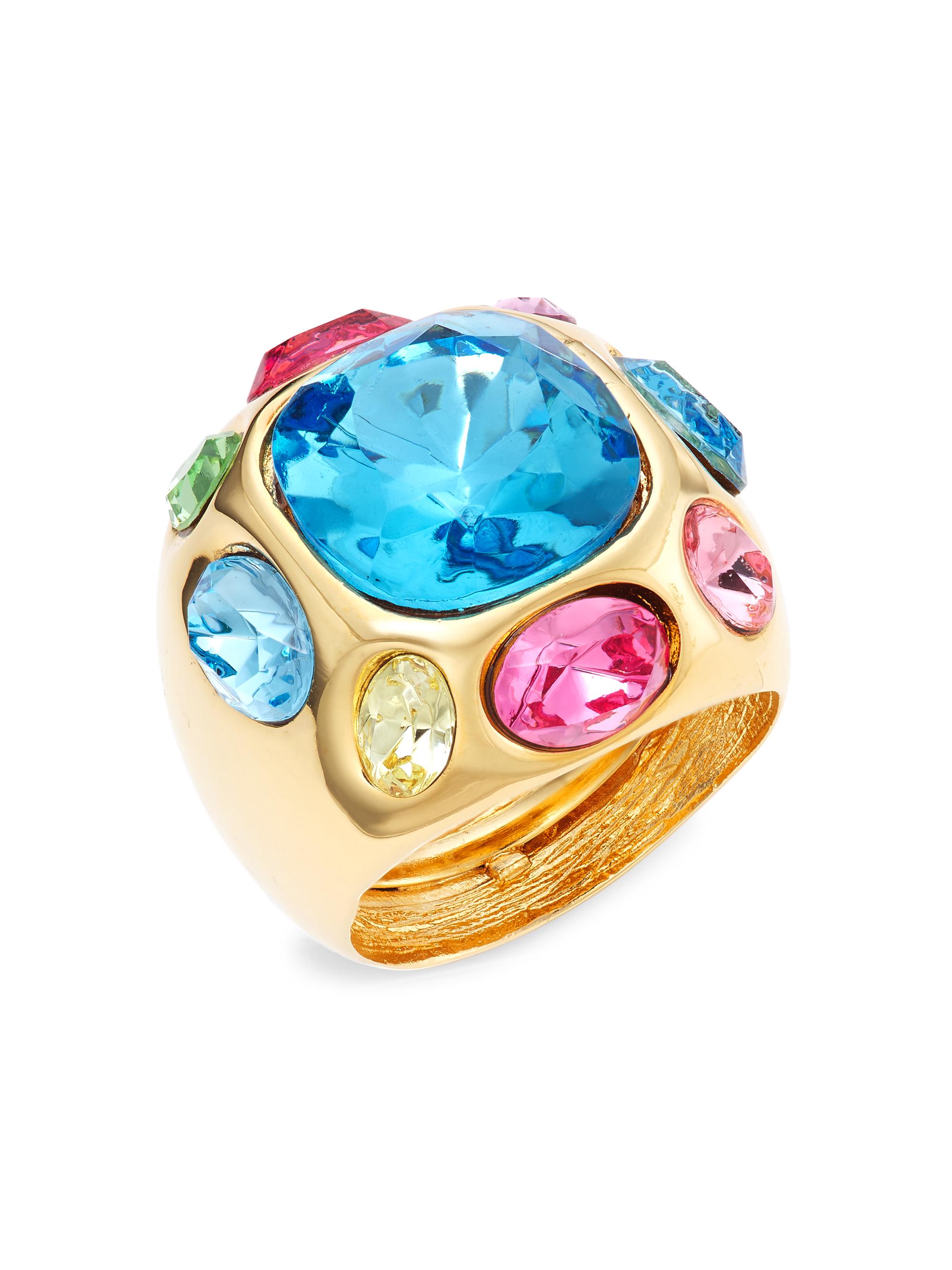 Kenneth Jay Lane Women's 18K Gold-Plated & Rainbow Glass Crystal Ring - Gold Aqua Multi