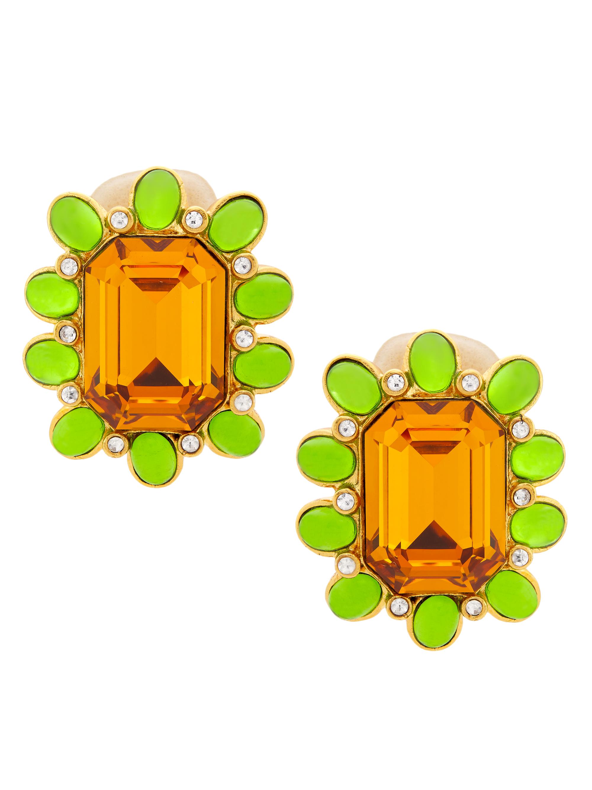 Kenneth Jay Lane Women's 22K-Gold-Plated & Glass Crystal Clip-On Earrings - Peridot Topaz