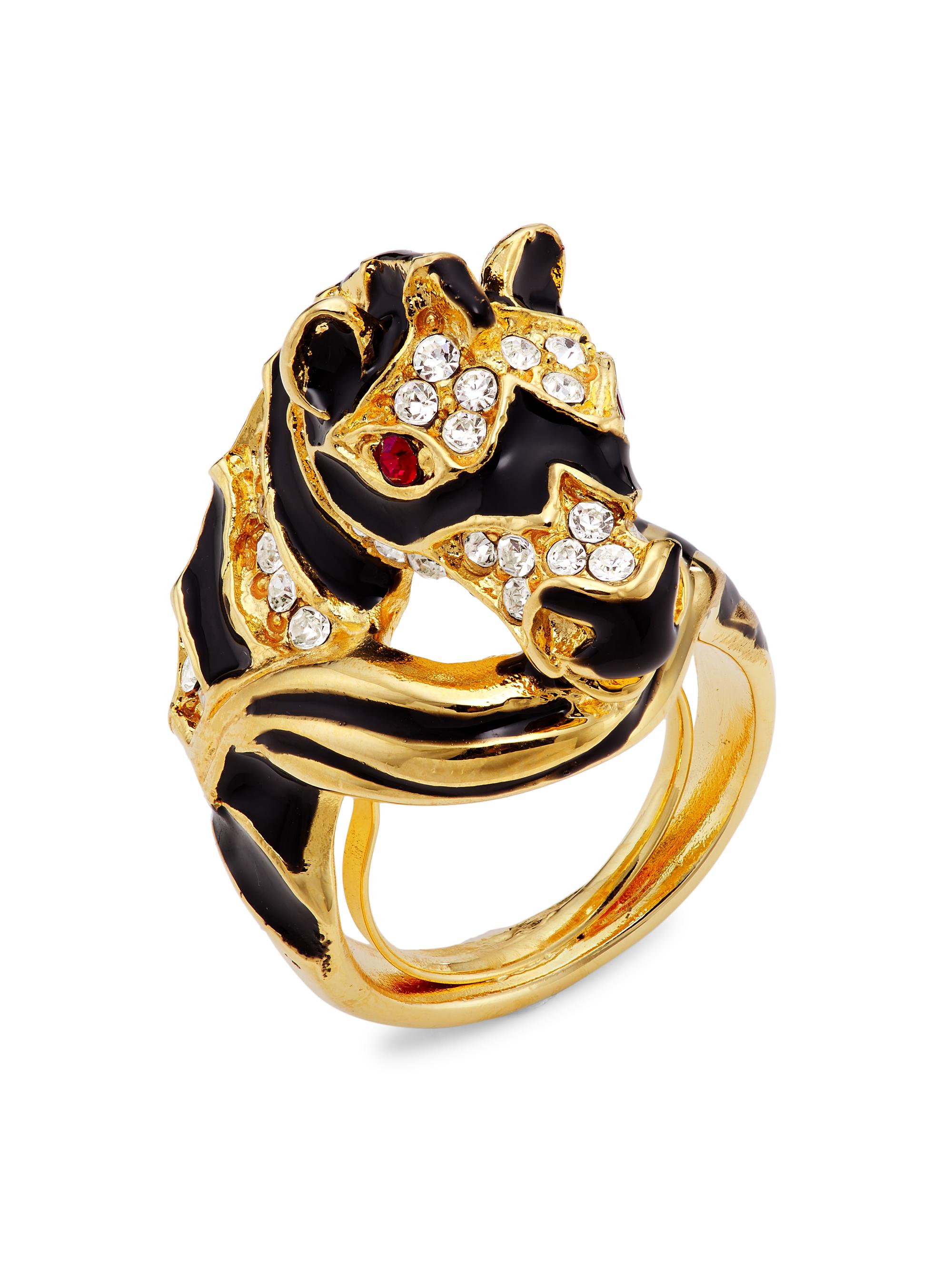 Kenneth Jay Lane Women's 22K Gold-Plated, Enamel & Glass Crystal Zebra Ring - Black Enamel