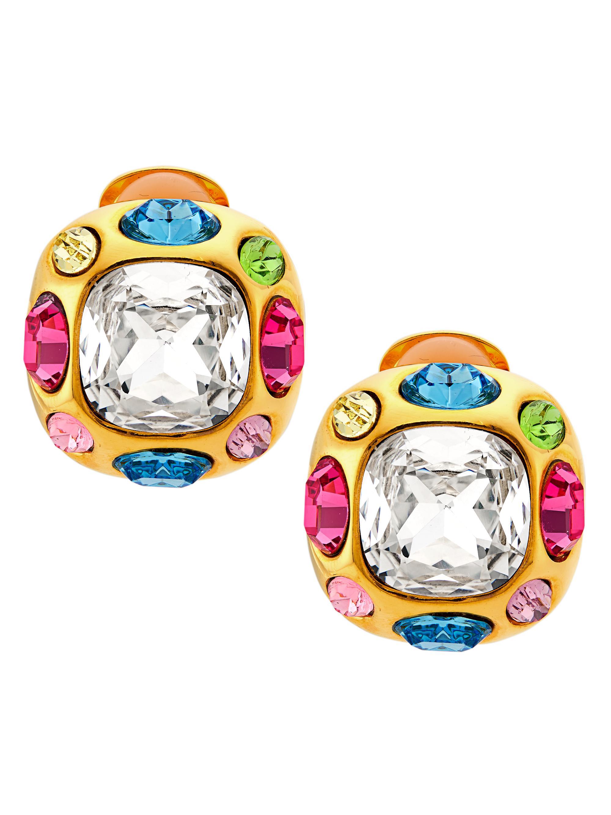 Kenneth Jay Lane Women's 18K Gold-Plated & Rainbow Crystal Glass Clip-On Earrings - Gold Crystal Multi