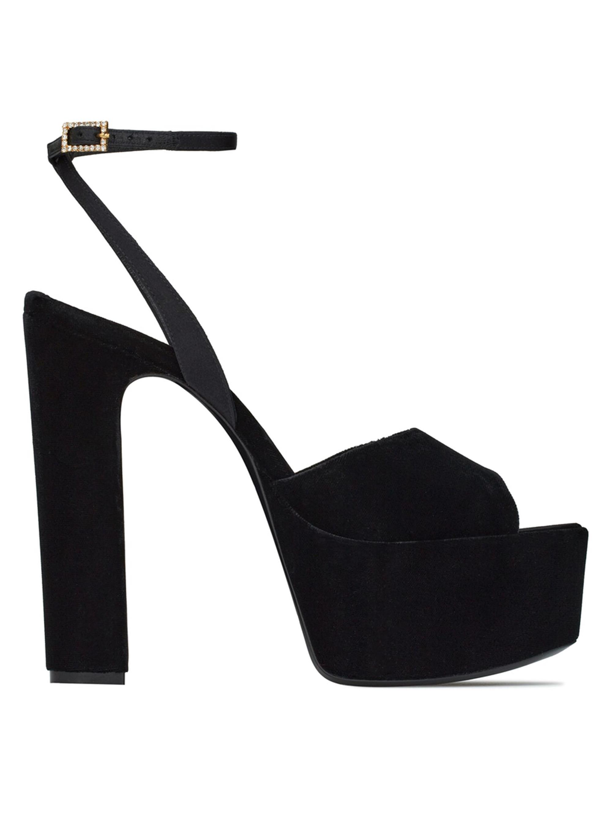 Saint Laurent Women's Jodie Platform Sandals in Velvet - Nero