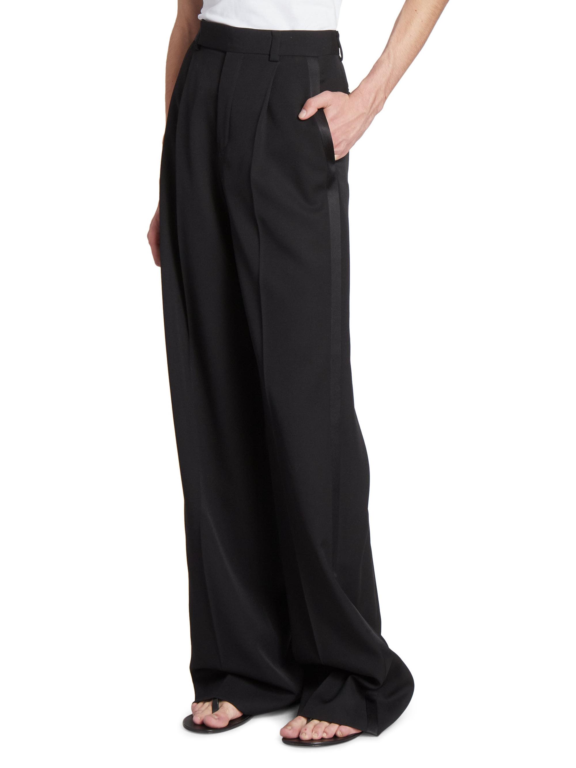 SAINT LAURENT ブラック ガウチョパンツ F36 Saint Laurent Flared Tuxedo Pants in Grain De Poudre | Saks Fifth