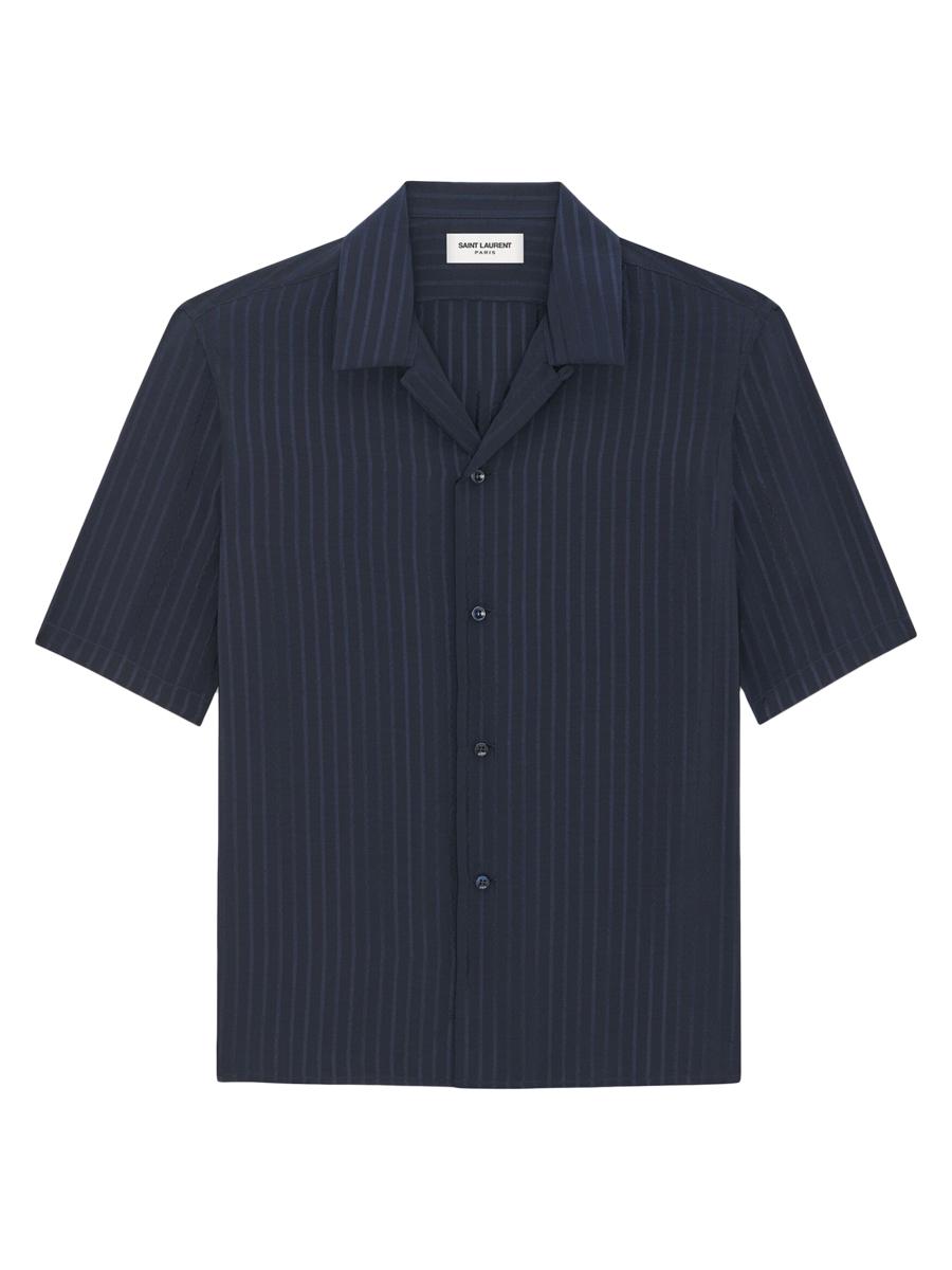 Saint Laurent Shark-collar Shirt in Matte and Shiny Striped