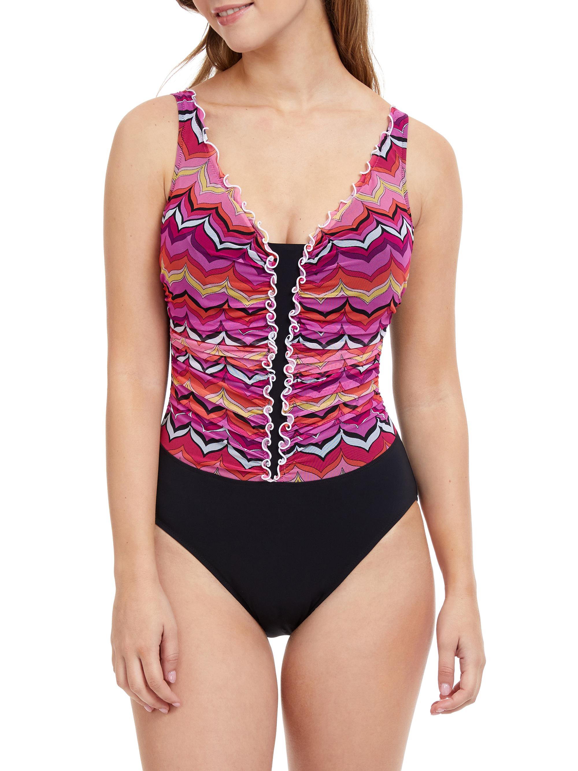 Profile By Gottex Women's Palm Springs V-Neck One-Piece Swimsuit - Pink Multicolor