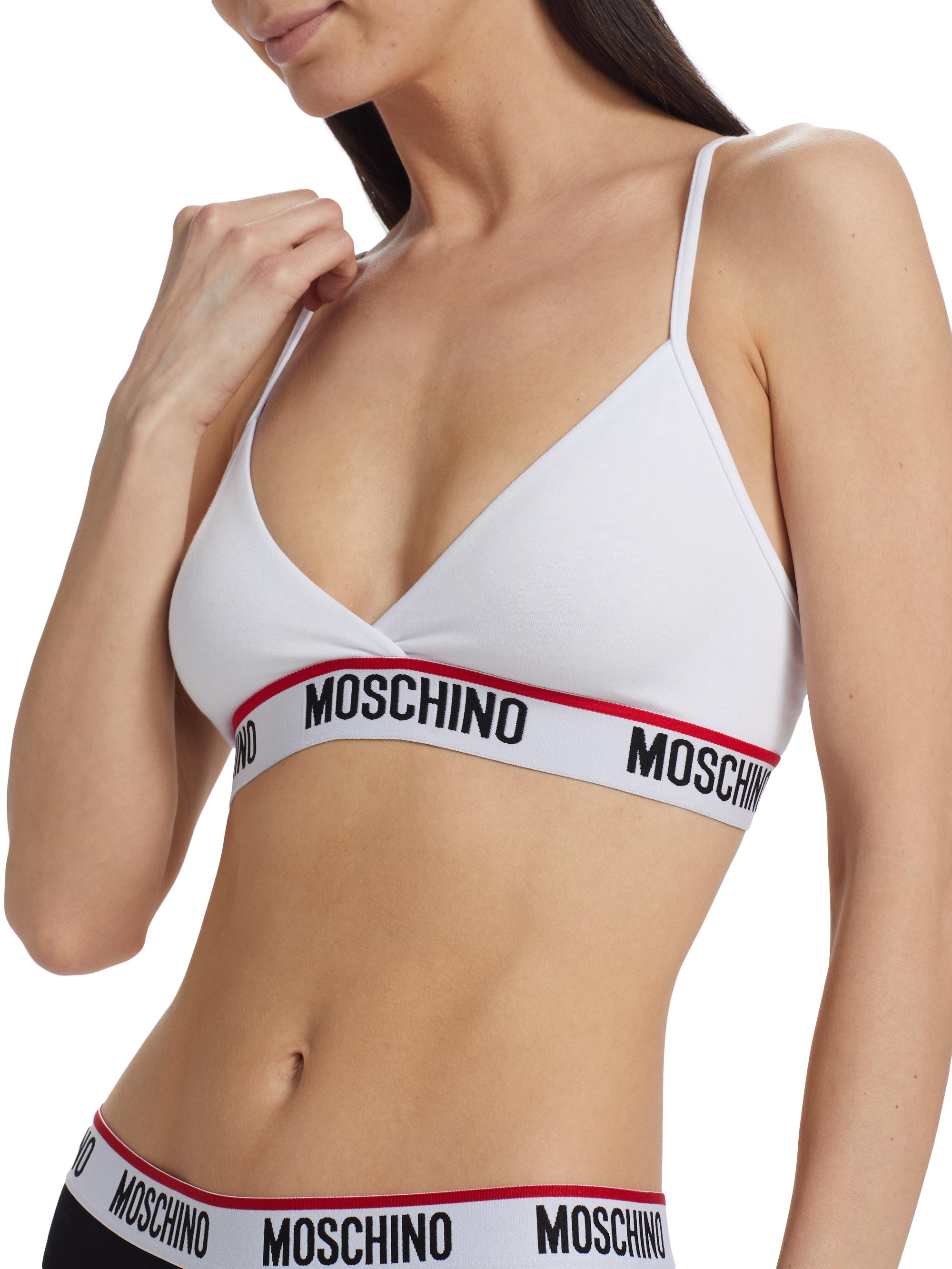 Moschino mix-print silk bralette - White