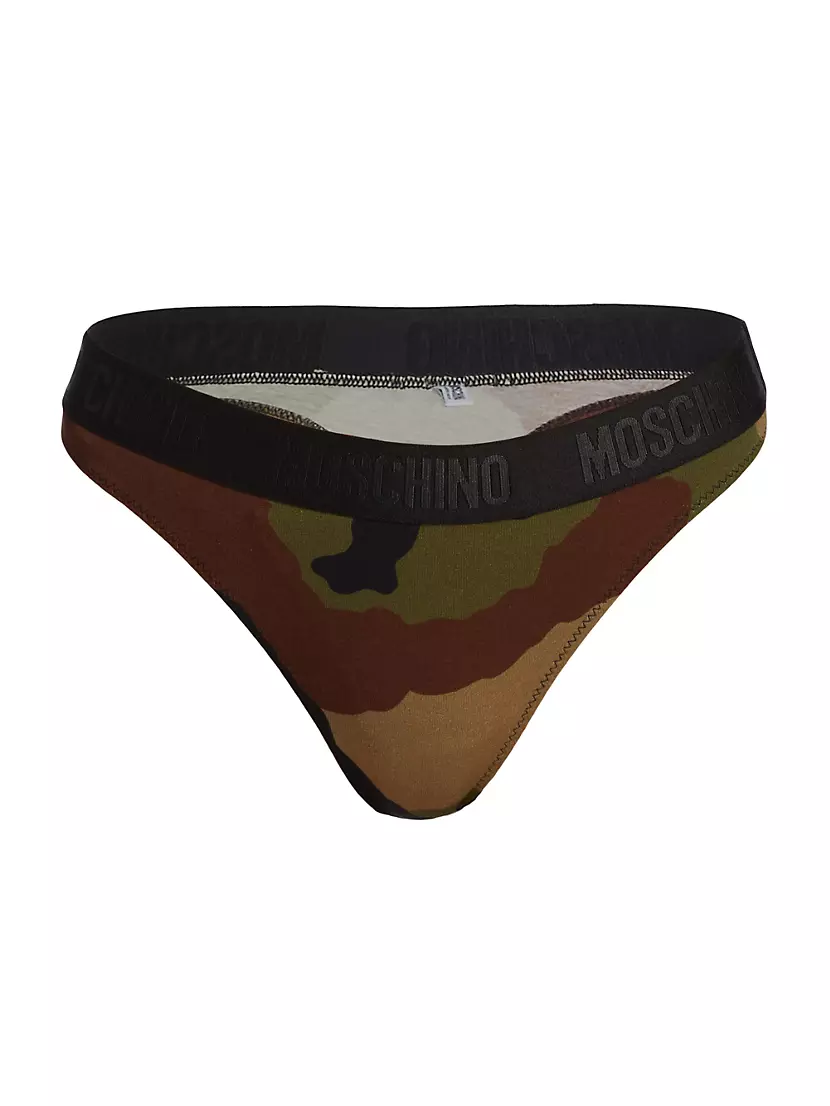 Shop Moschino Logo Banded Camouflage Thong