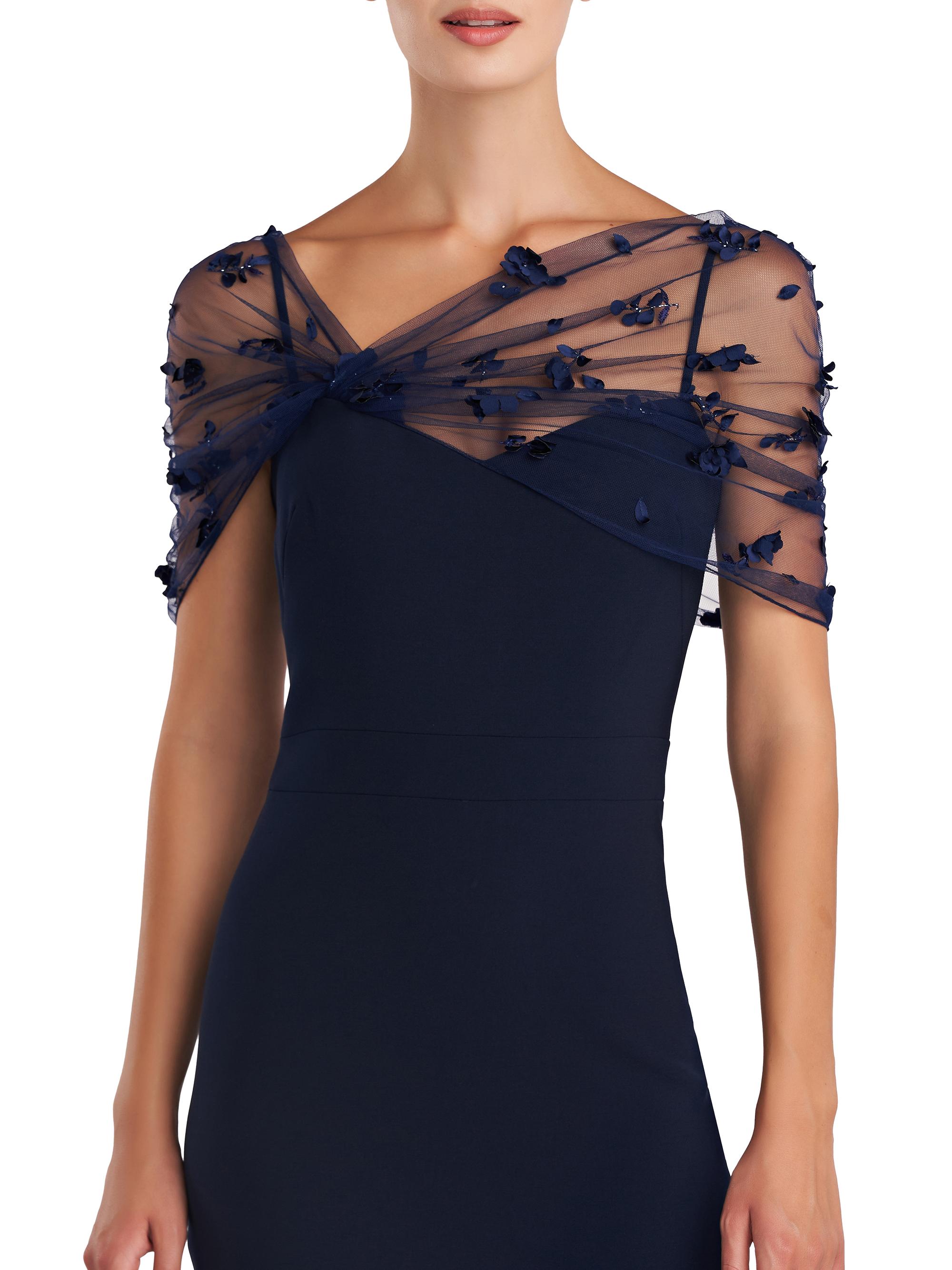 Theia Women's Gia Beaded Shawl-Embellished Dress - Navy - Size 12