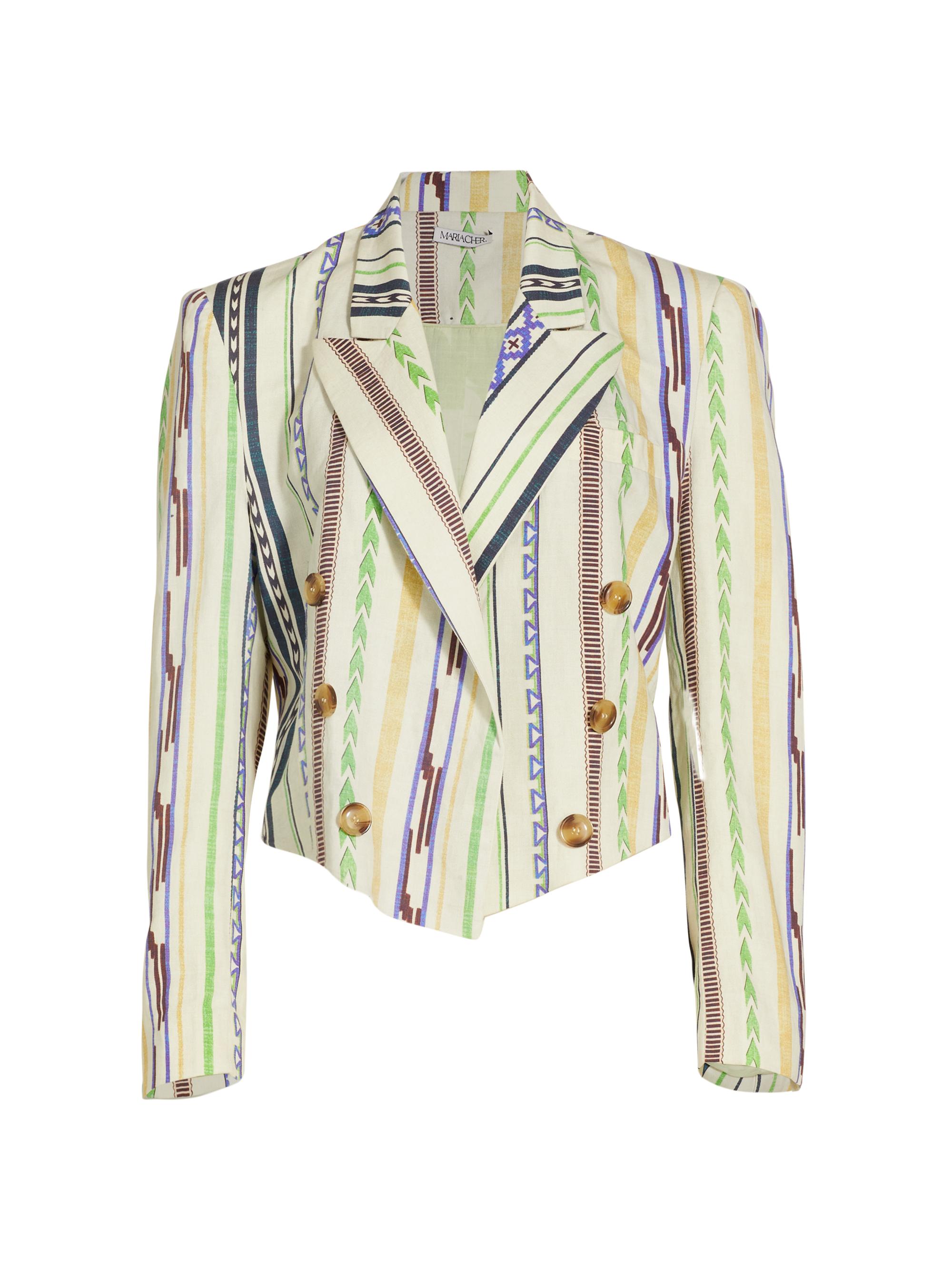 Maria Cher Women's Chascomus Yara Striped Cotton-Linen Double-Breasted Blazer - Green Print