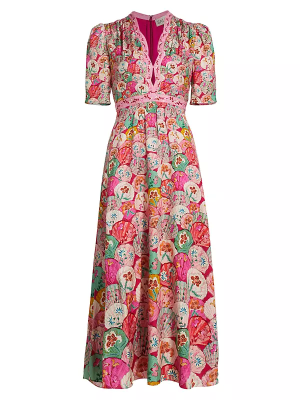 Shop Saloni Tabitha Floral Silk Maxi Dress