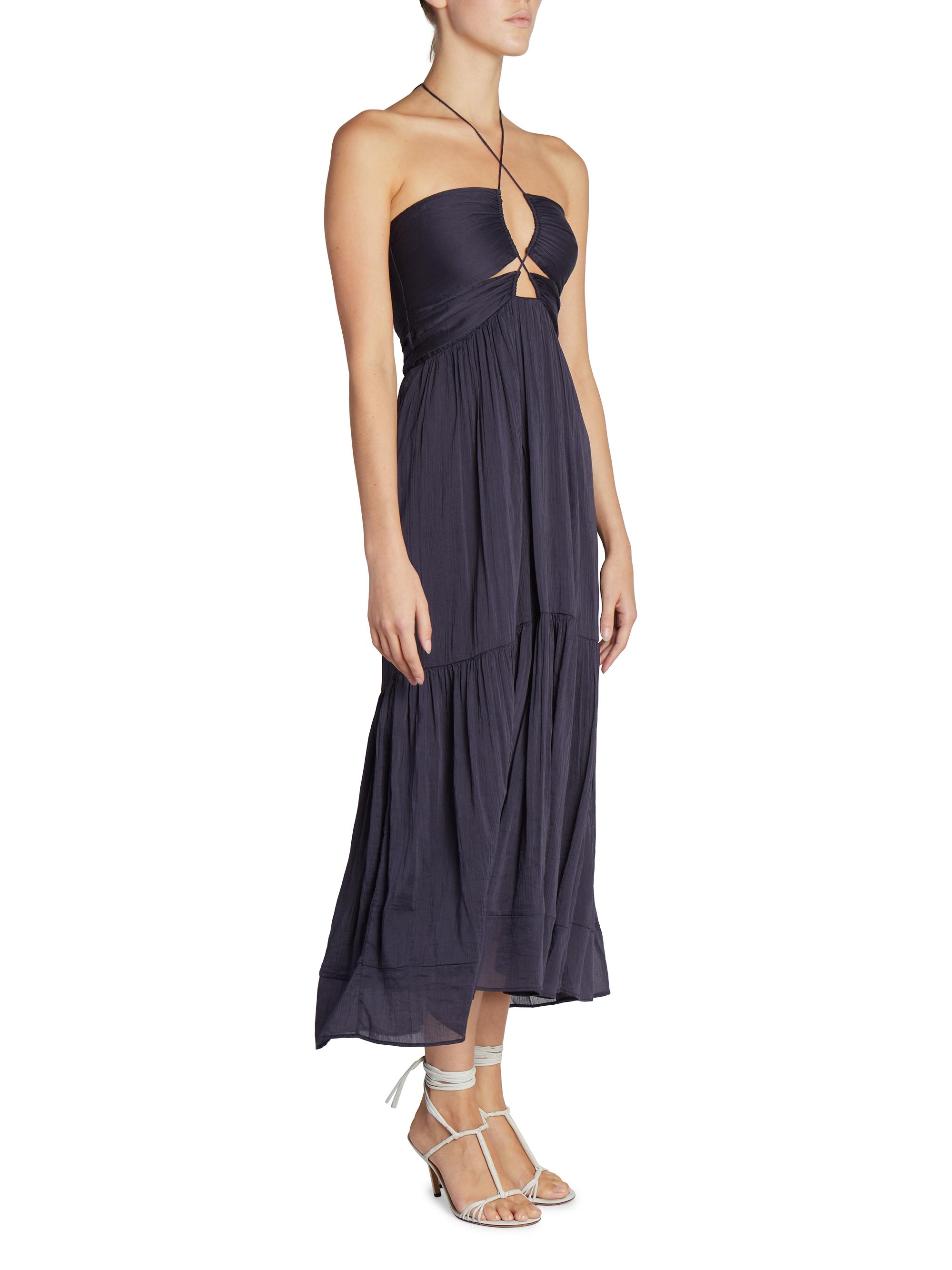 slim fit dress slacks Ocean Blue Shibori Tie-Dye Cotton Halter Neck Gathered Midi Dress 68