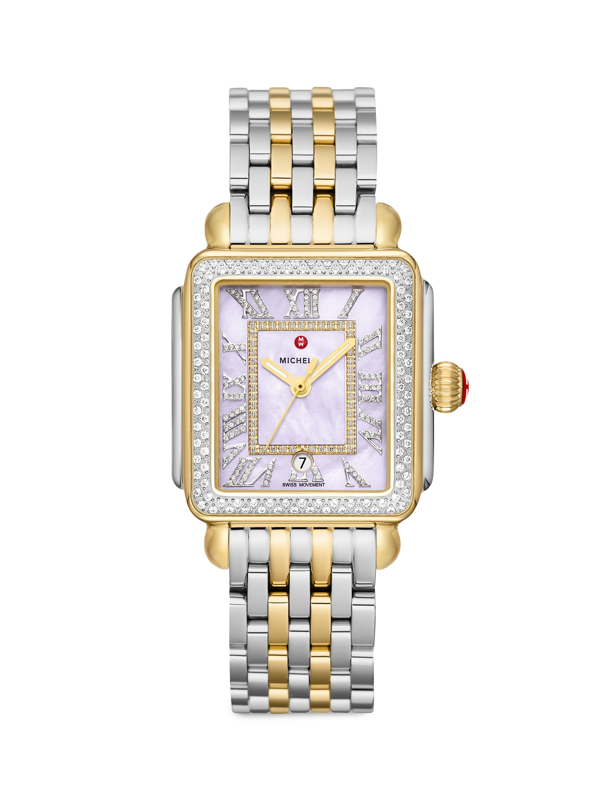 Michele Women's Deco Madison Two-Tone 18K Gold-Plated Diamond Watch