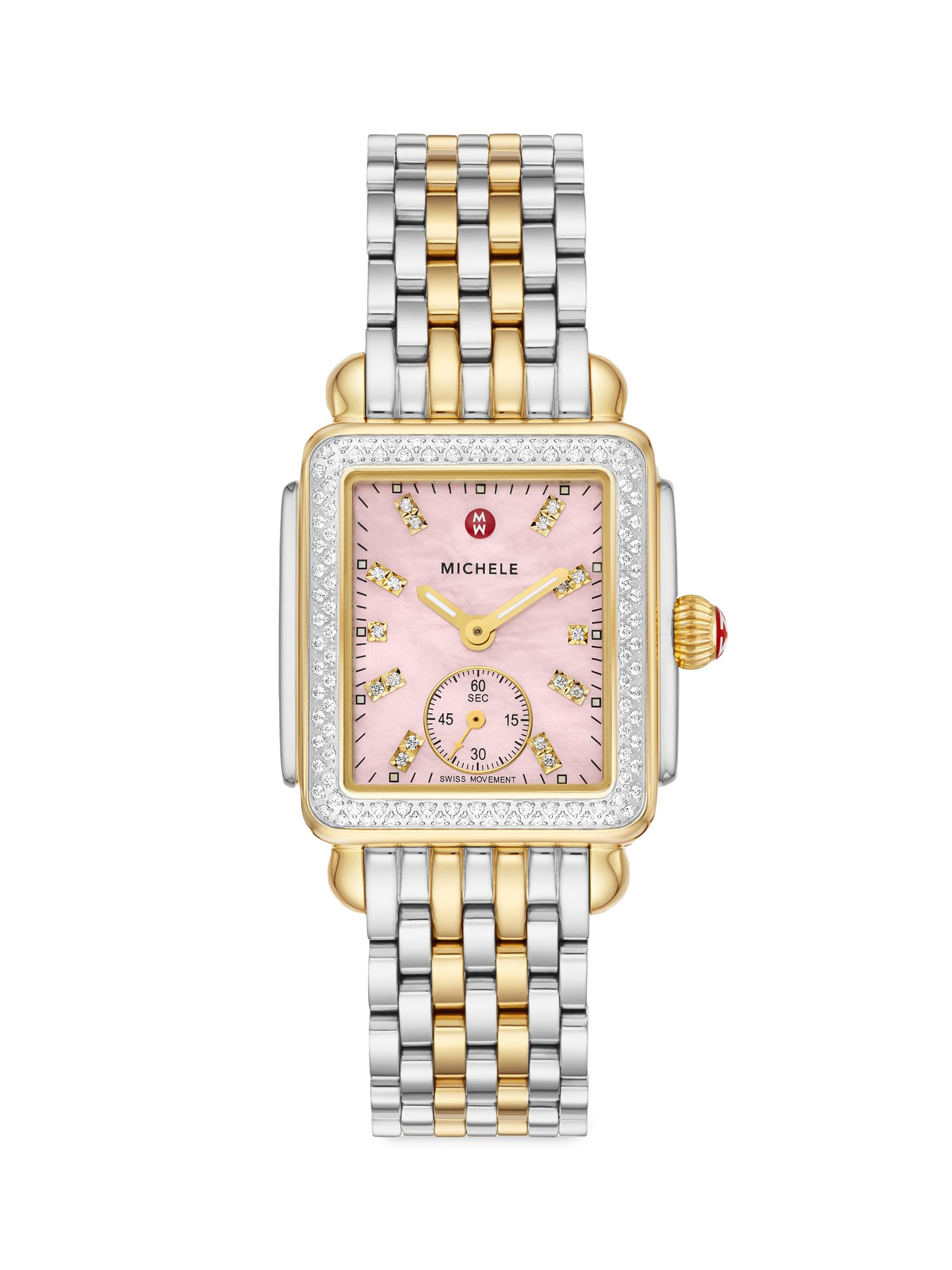 Michele Women's Deco Mid Two-Tone 18K Gold-Plated Diamond Watch