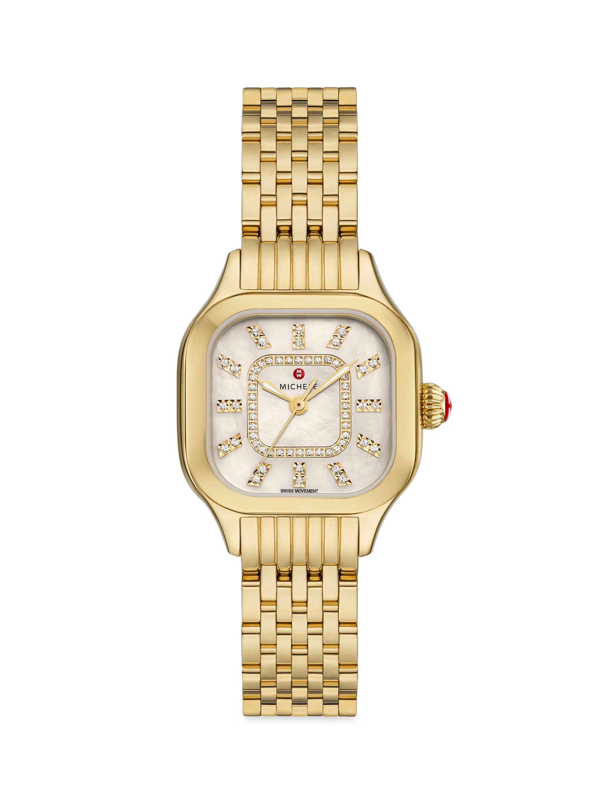 Michele Women's Meggie 18K-Gold-Plated & 0.19 TCW Diamond Bracelet Watch/29MM