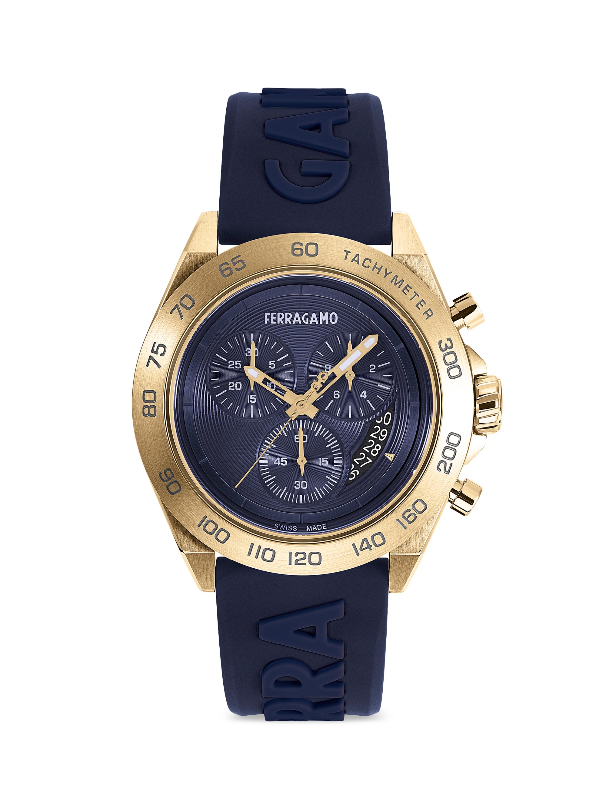 FERRAGAMO Men's Urban Chrono IP Yellow Gold Case & Silicone Strap Watch - Gold