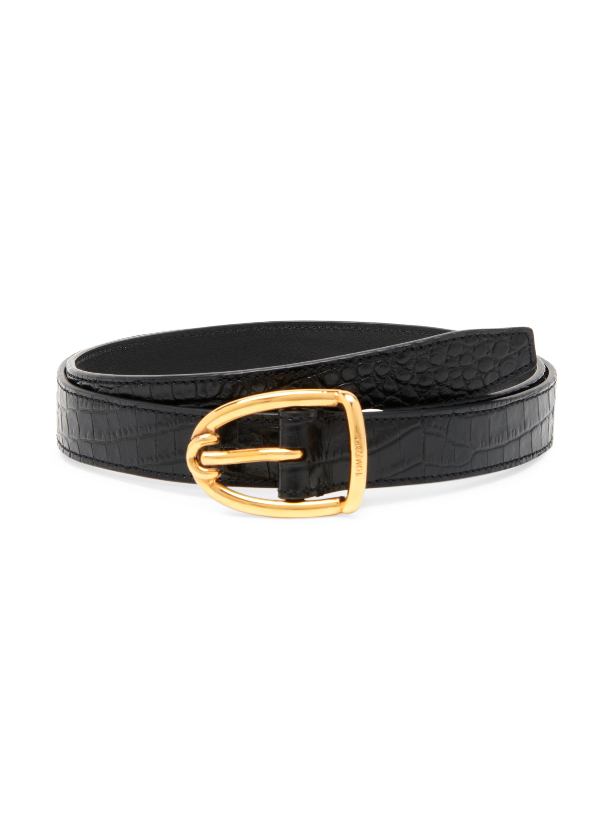 TOM FORD Men's Printed Alligator Angled Buckle Leather Belt - Black