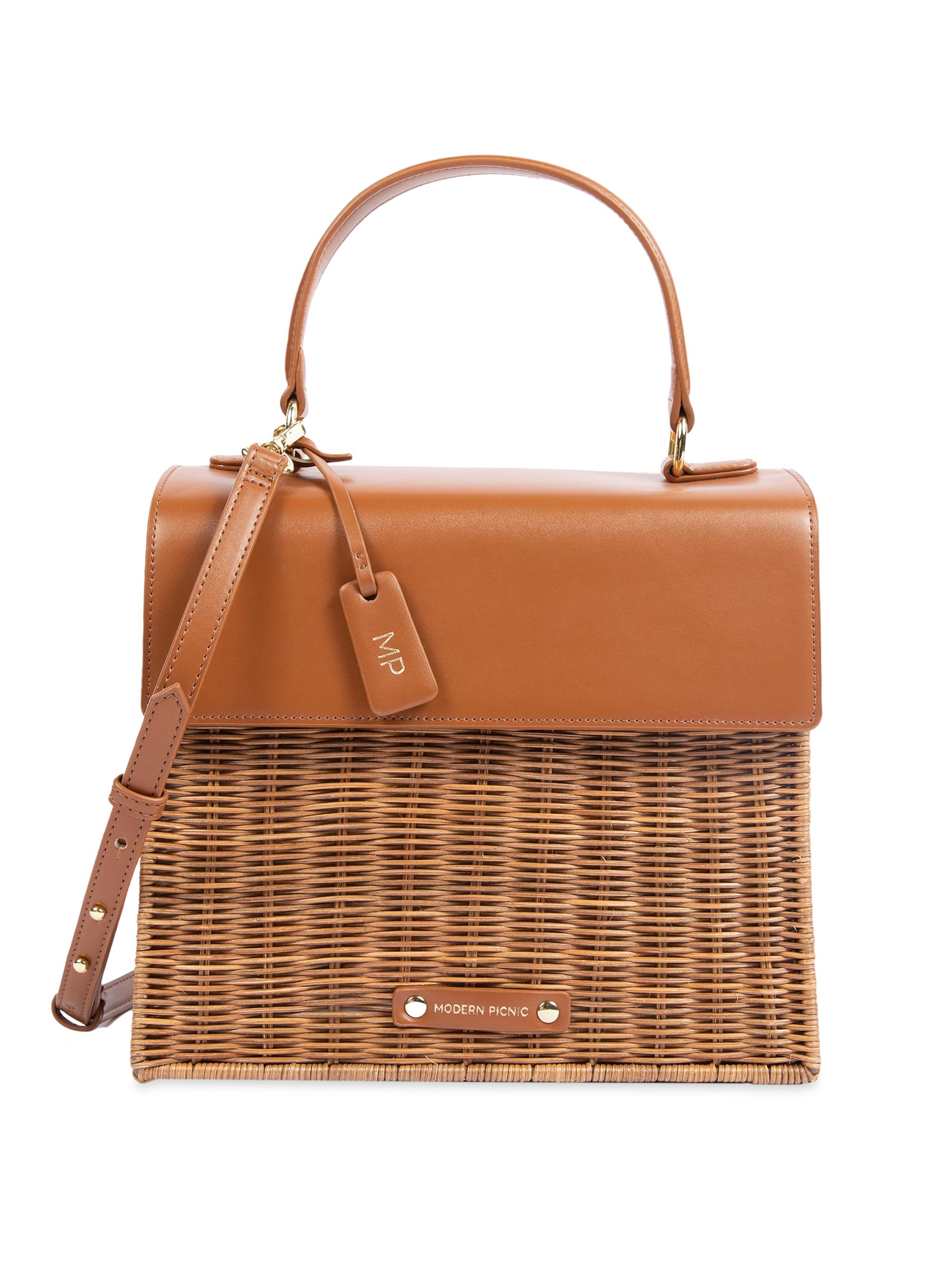 Modern Picnic Women's The Luncher Wicker & Vegan Leather Bag - Brown Wick