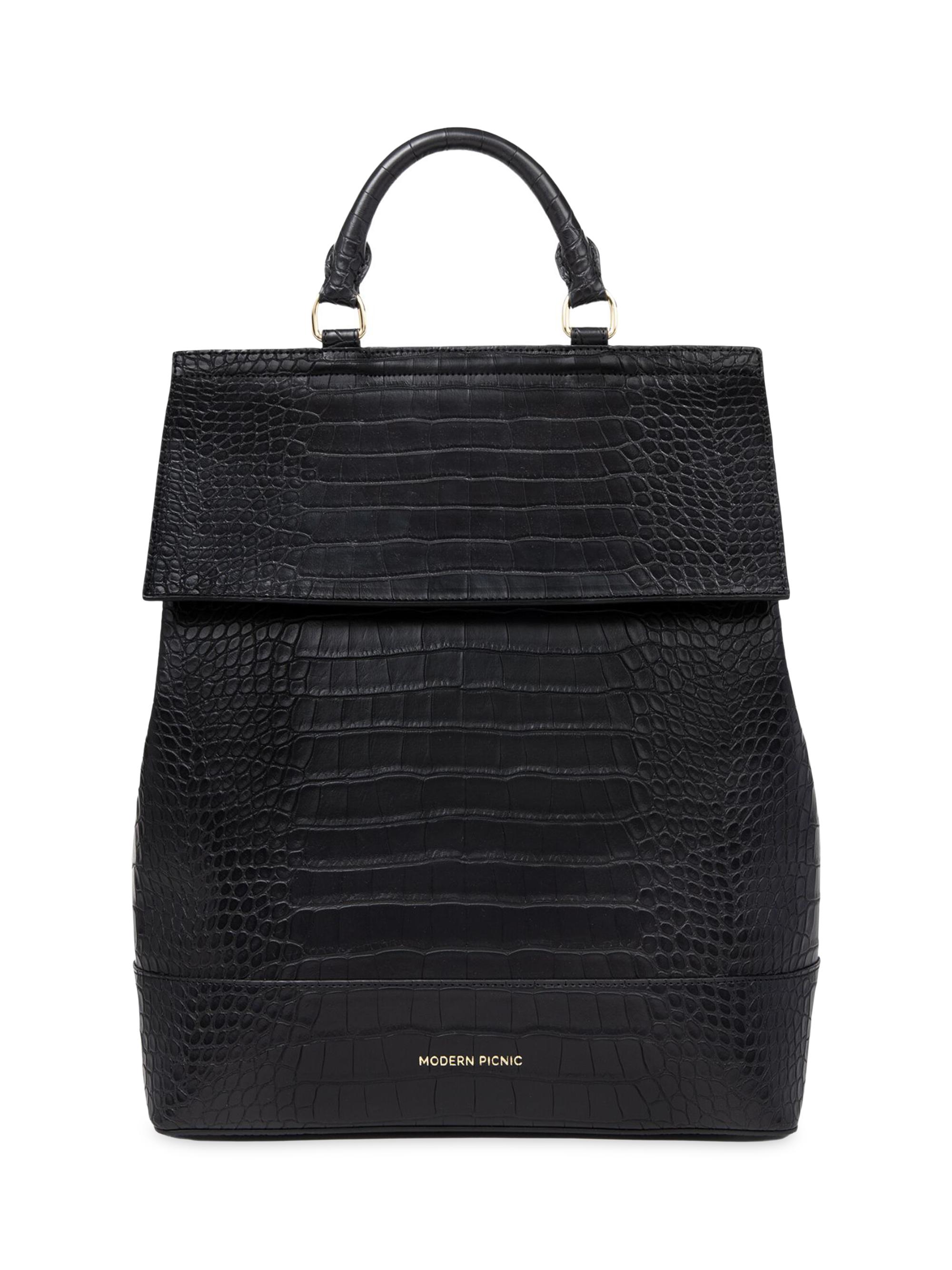 Modern Picnic Women's The Croc-Embossed Vegan Leather Backpack - Black Croc