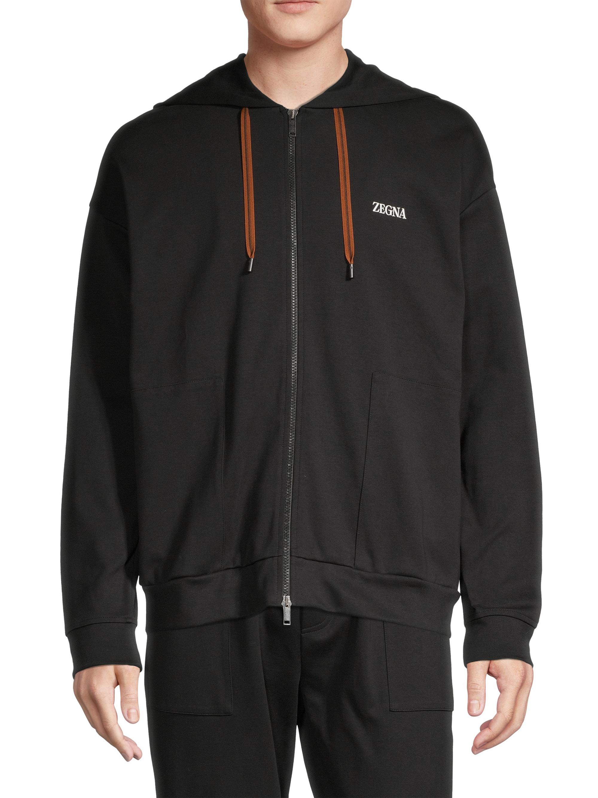 ZEGNA Hooded Zip Logo Sweatshirt | Saks Fifth Avenue