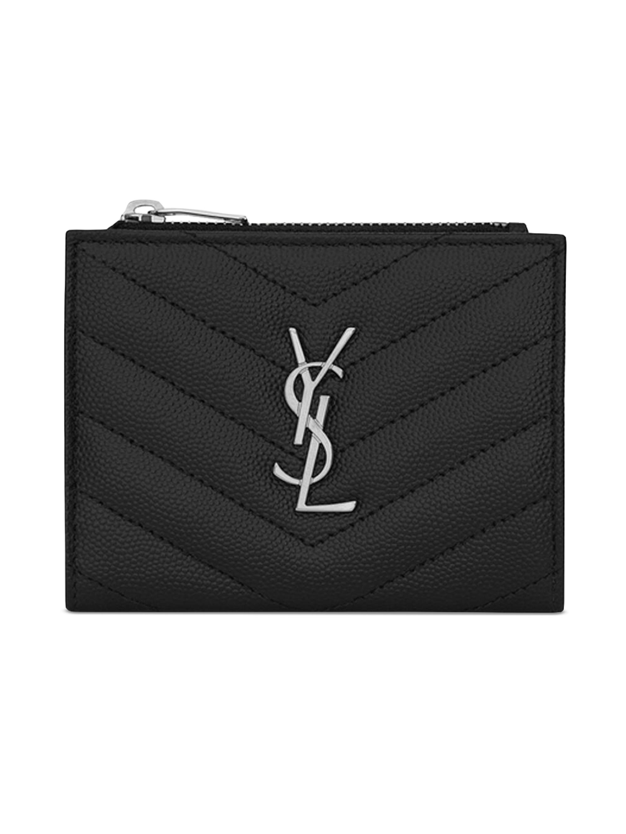 Saint Laurent Card Case Grain de Poudre Embossed Leather Black